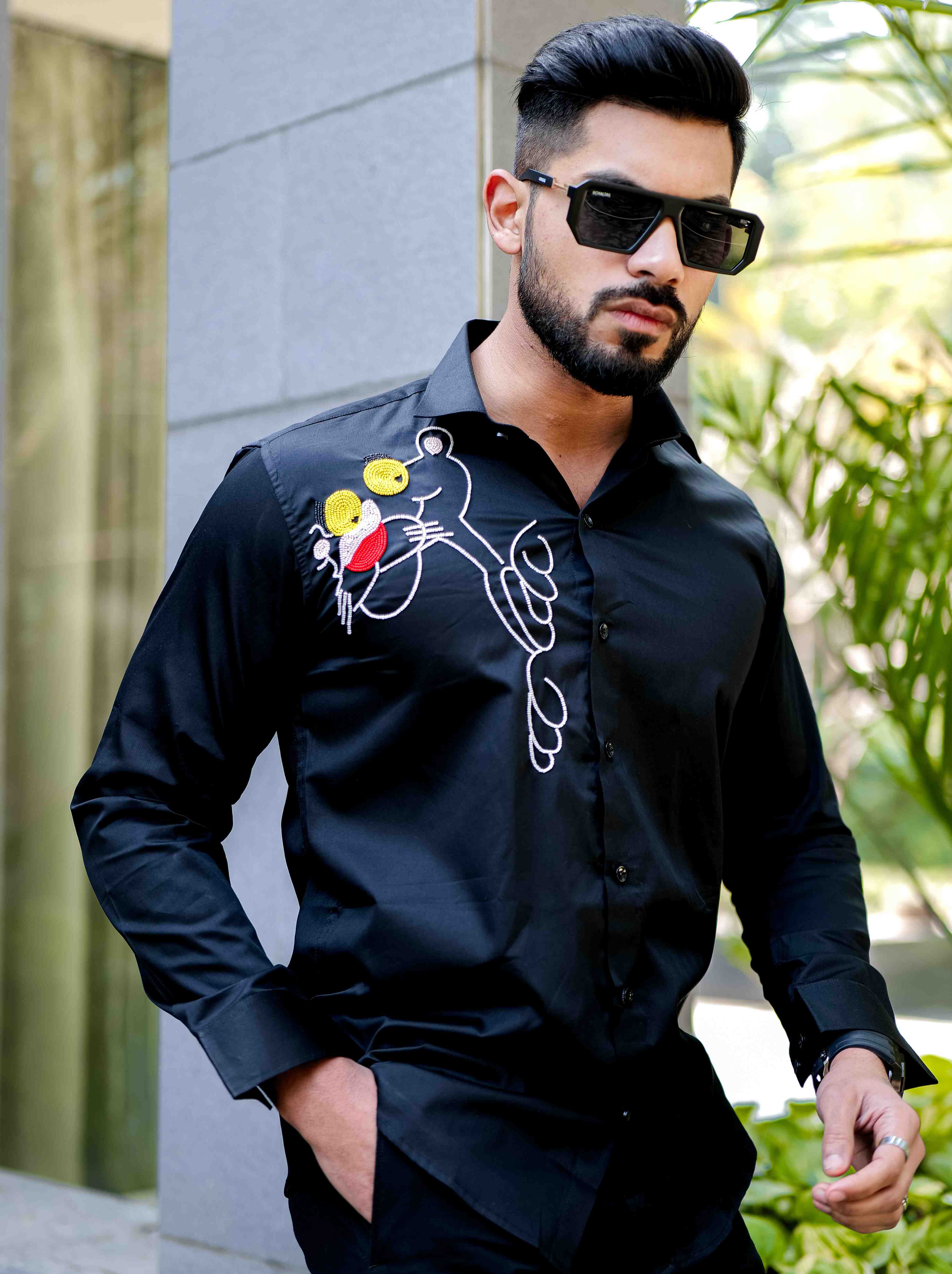 Black Rhinestone Party Satin Cotton Premium Shirt - Image 6