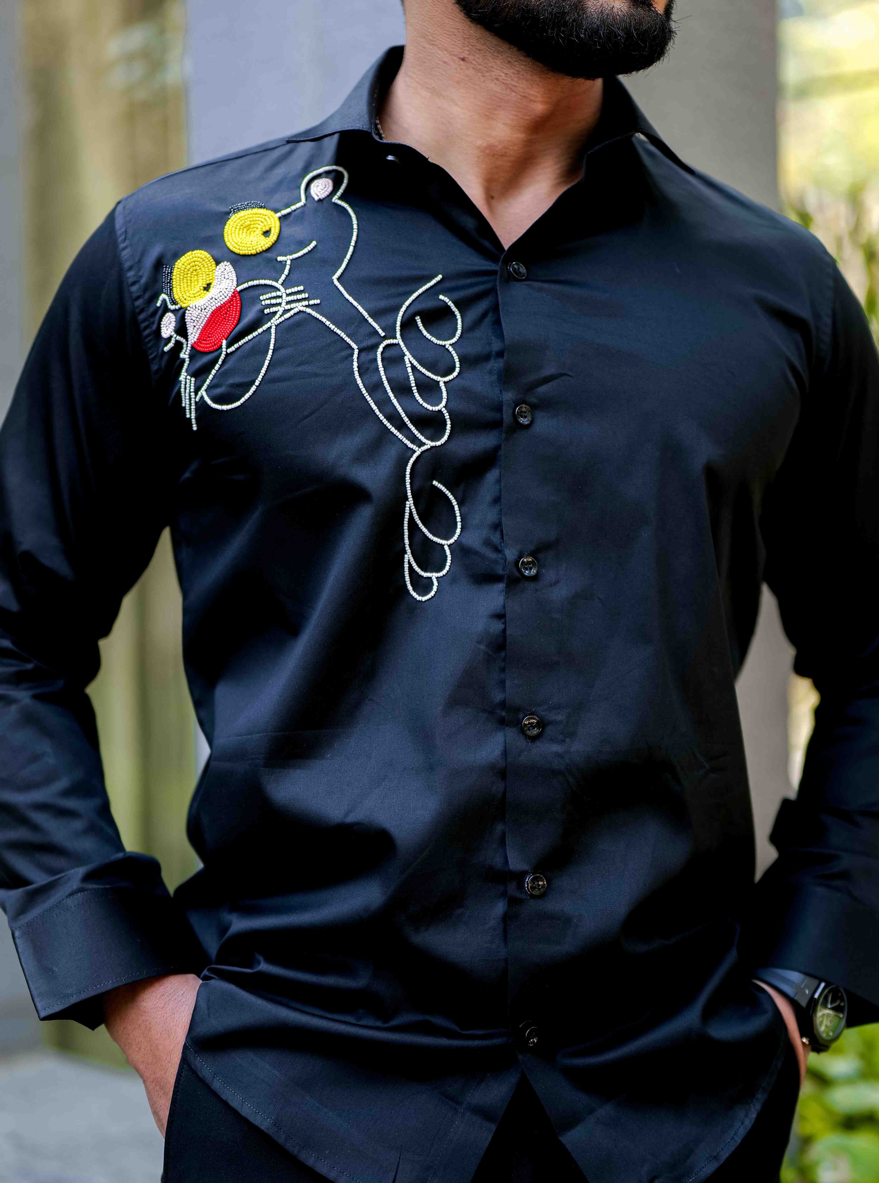 Black Rhinestone Party Satin Cotton Premium Shirt - Image 7