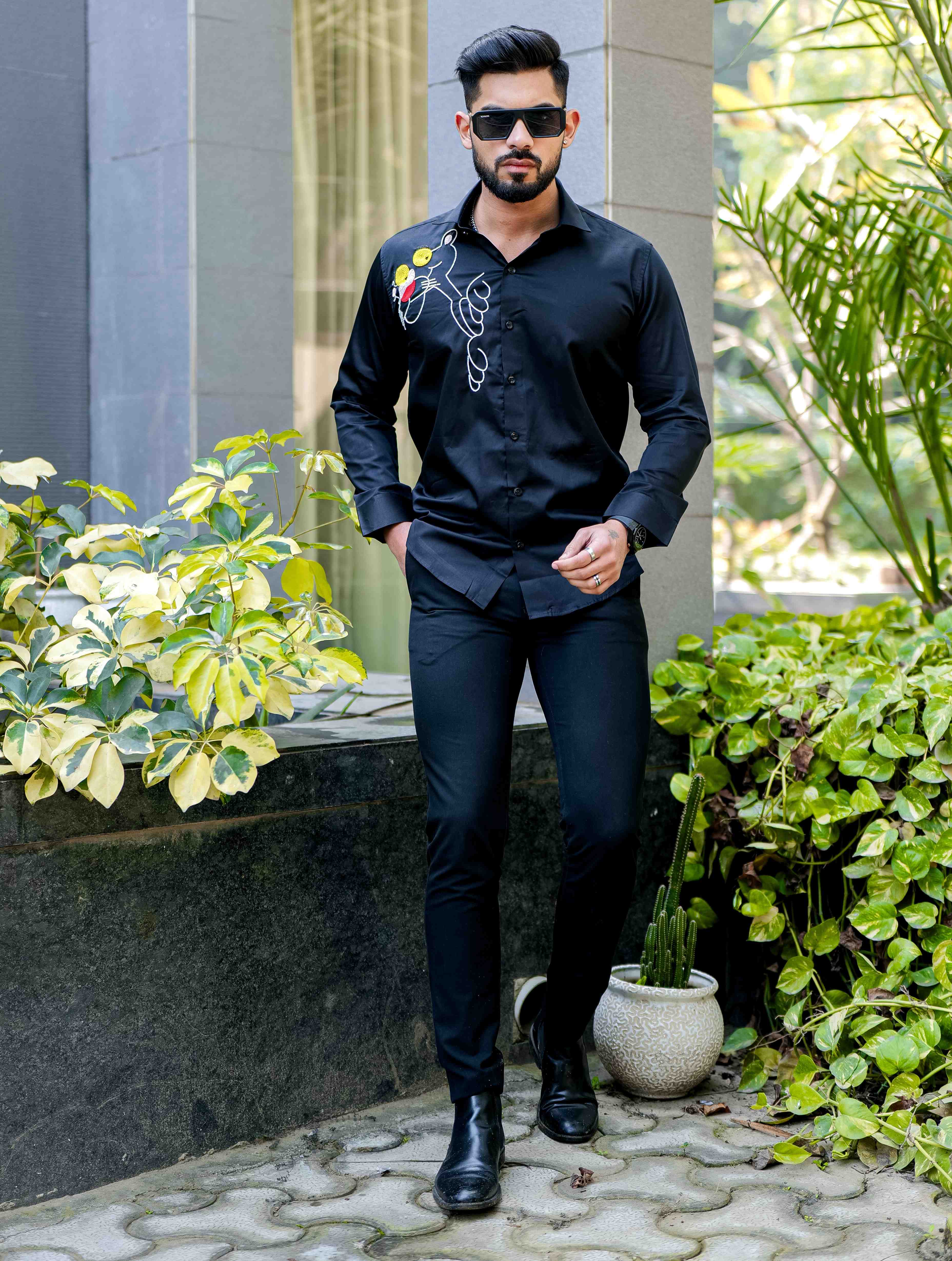 Black Rhinestone Party Satin Cotton Premium Shirt - Image 8