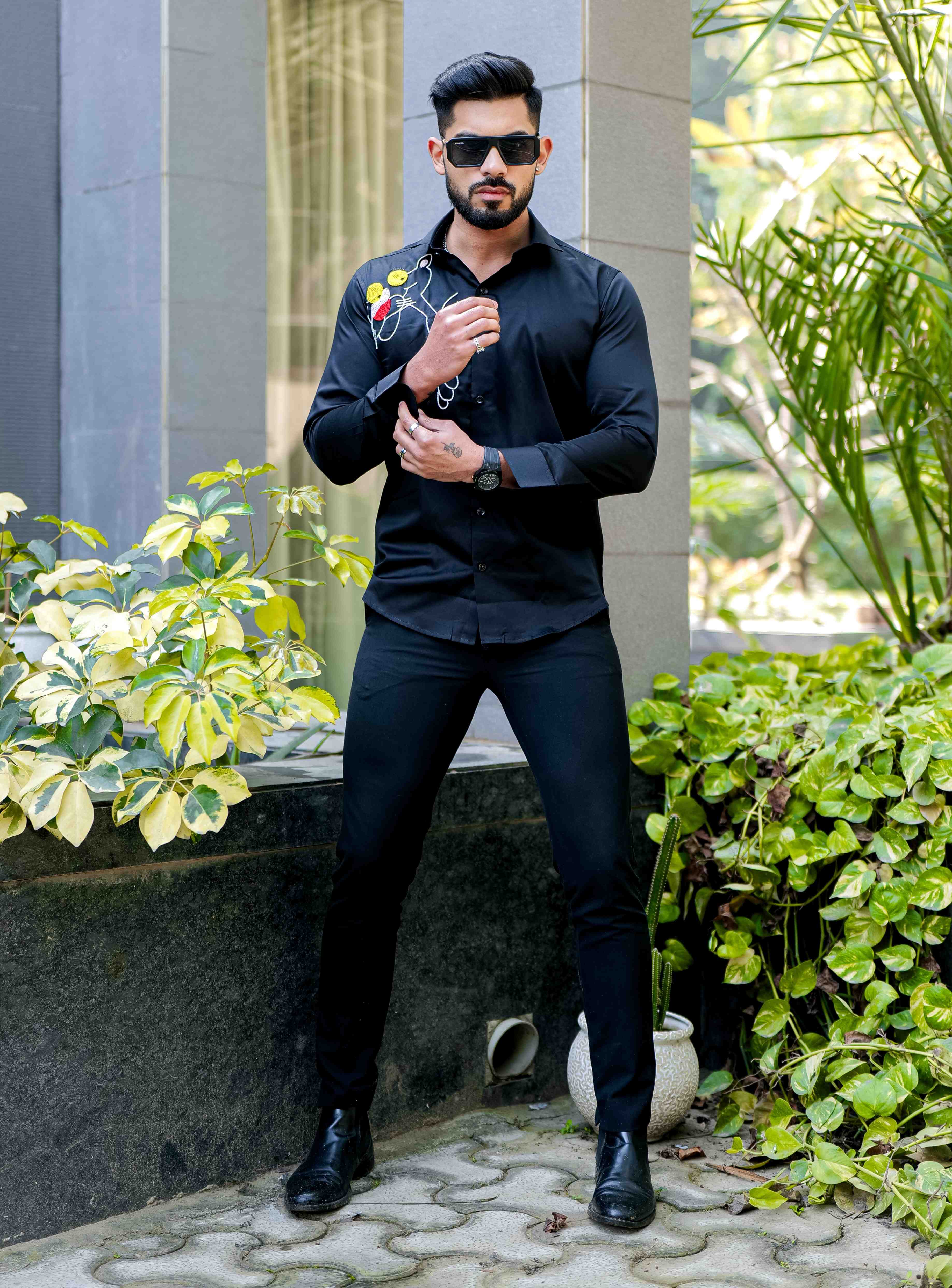 Black Rhinestone Party Satin Cotton Premium Shirt - Image 9