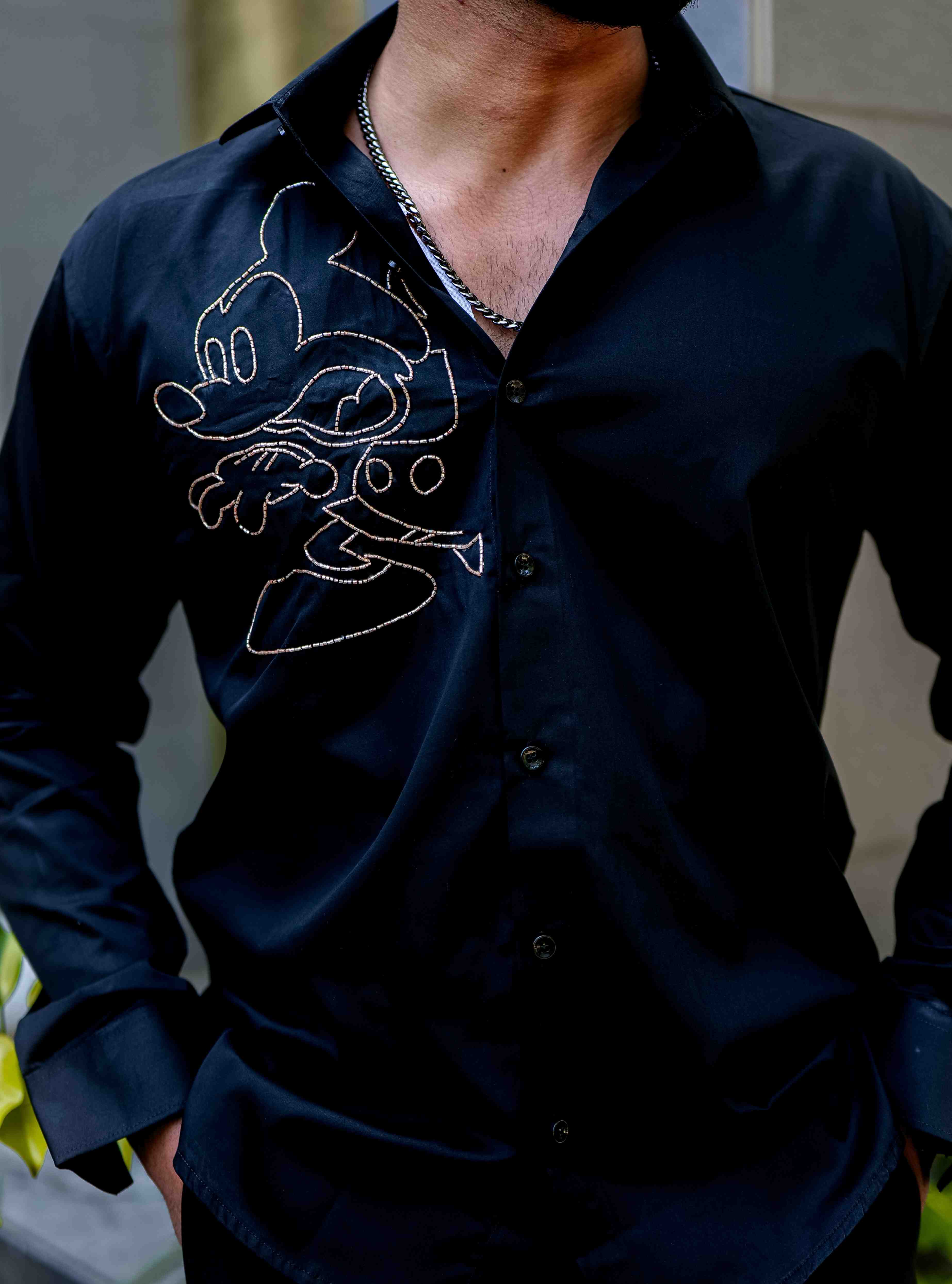 Black Rhinestone Party Satin Cotton Premium Shirt - Image 4