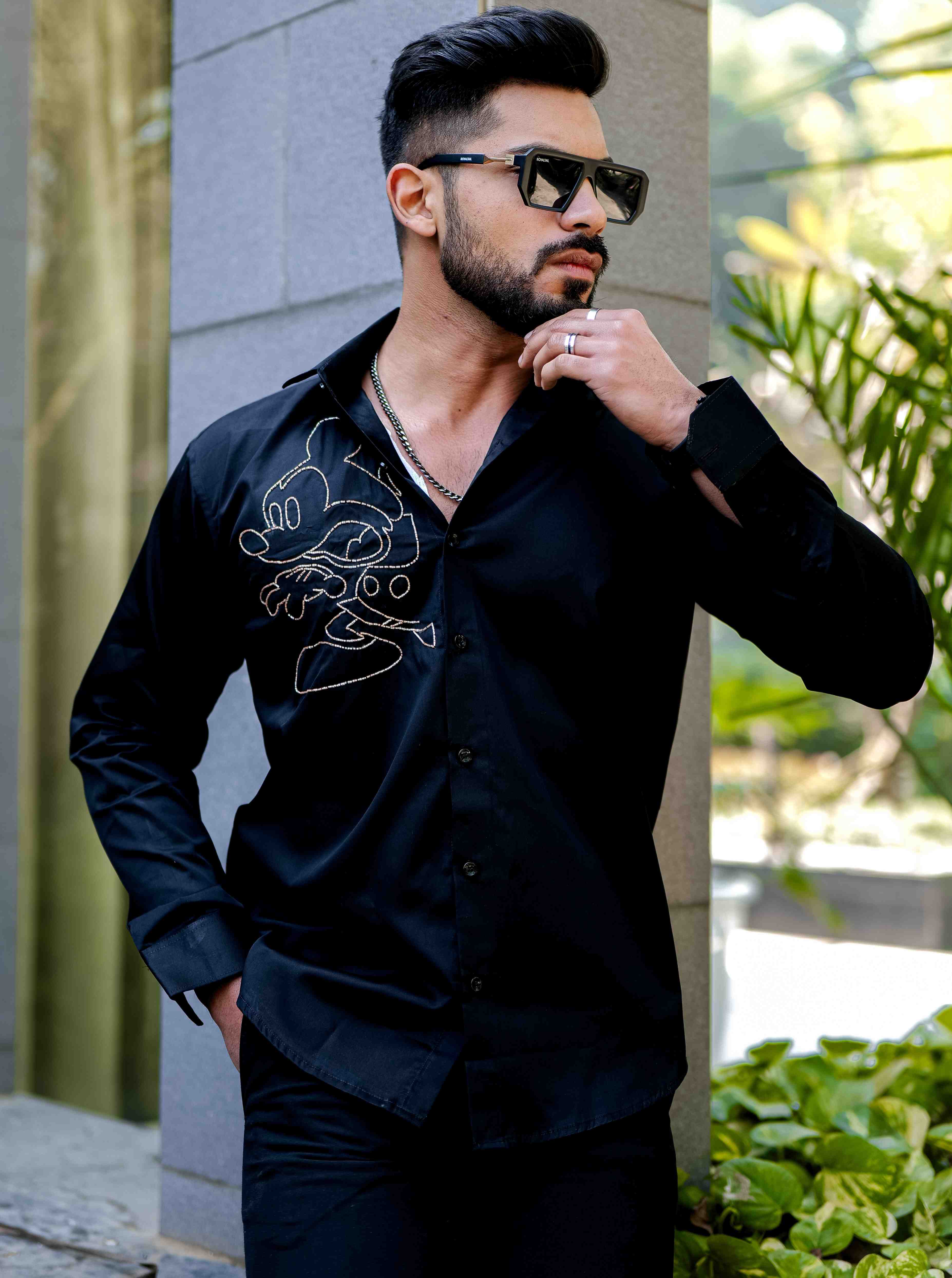Black Rhinestone Party Satin Cotton Premium Shirt - Image 5