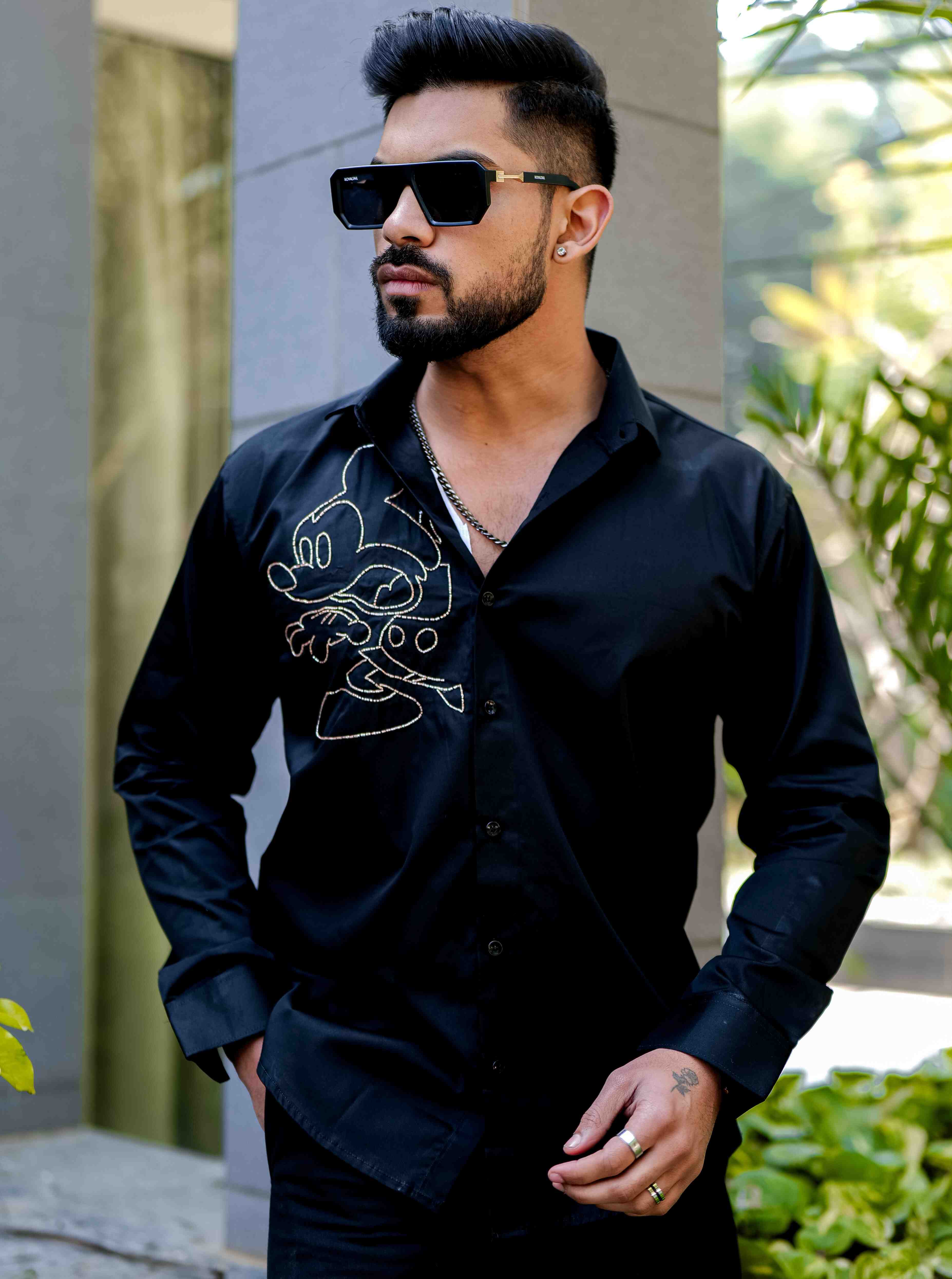 Black Rhinestone Party Satin Cotton Premium Shirt - Image 6