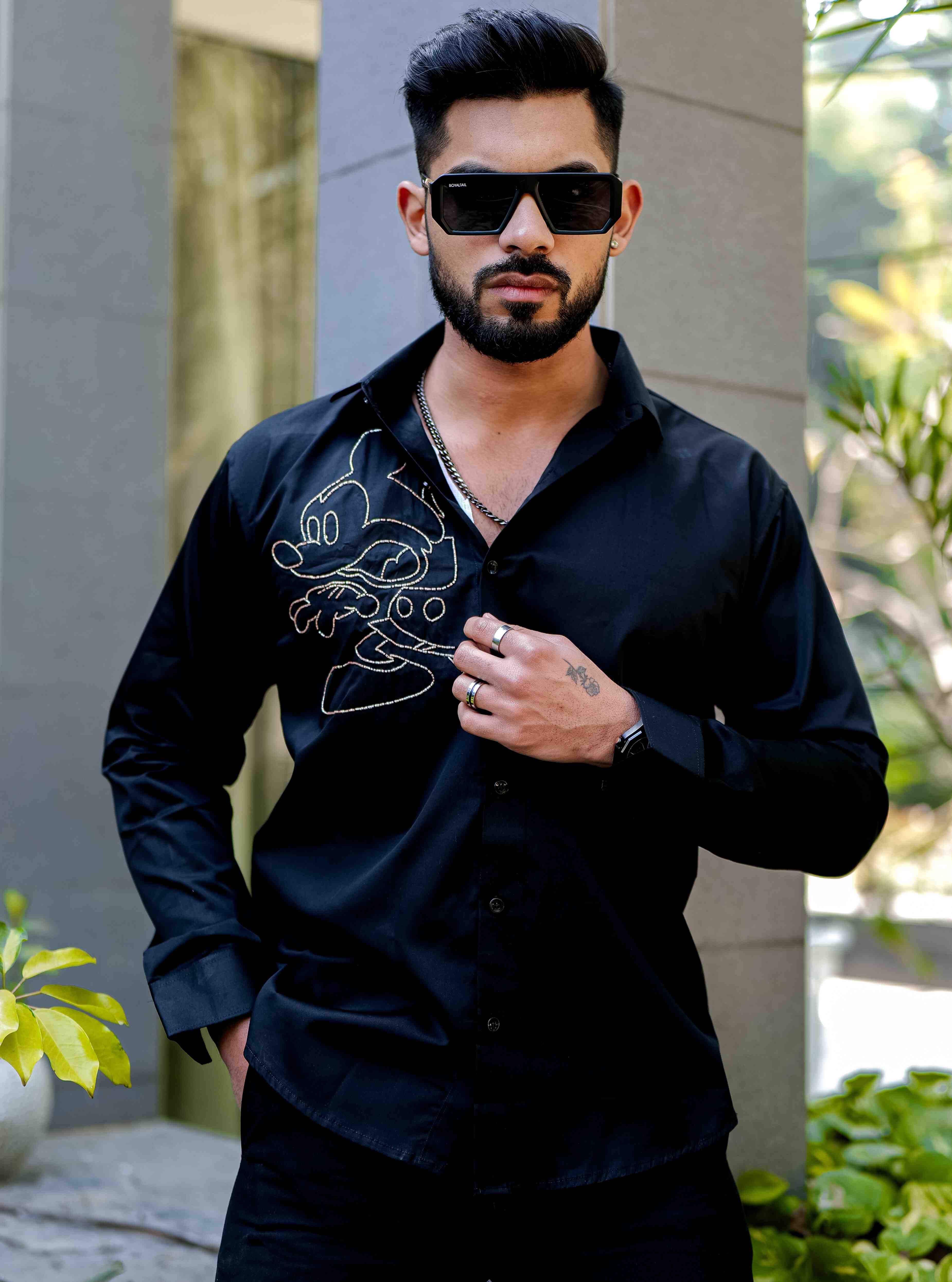 Black Rhinestone Party Satin Cotton Premium Shirt - Image 7