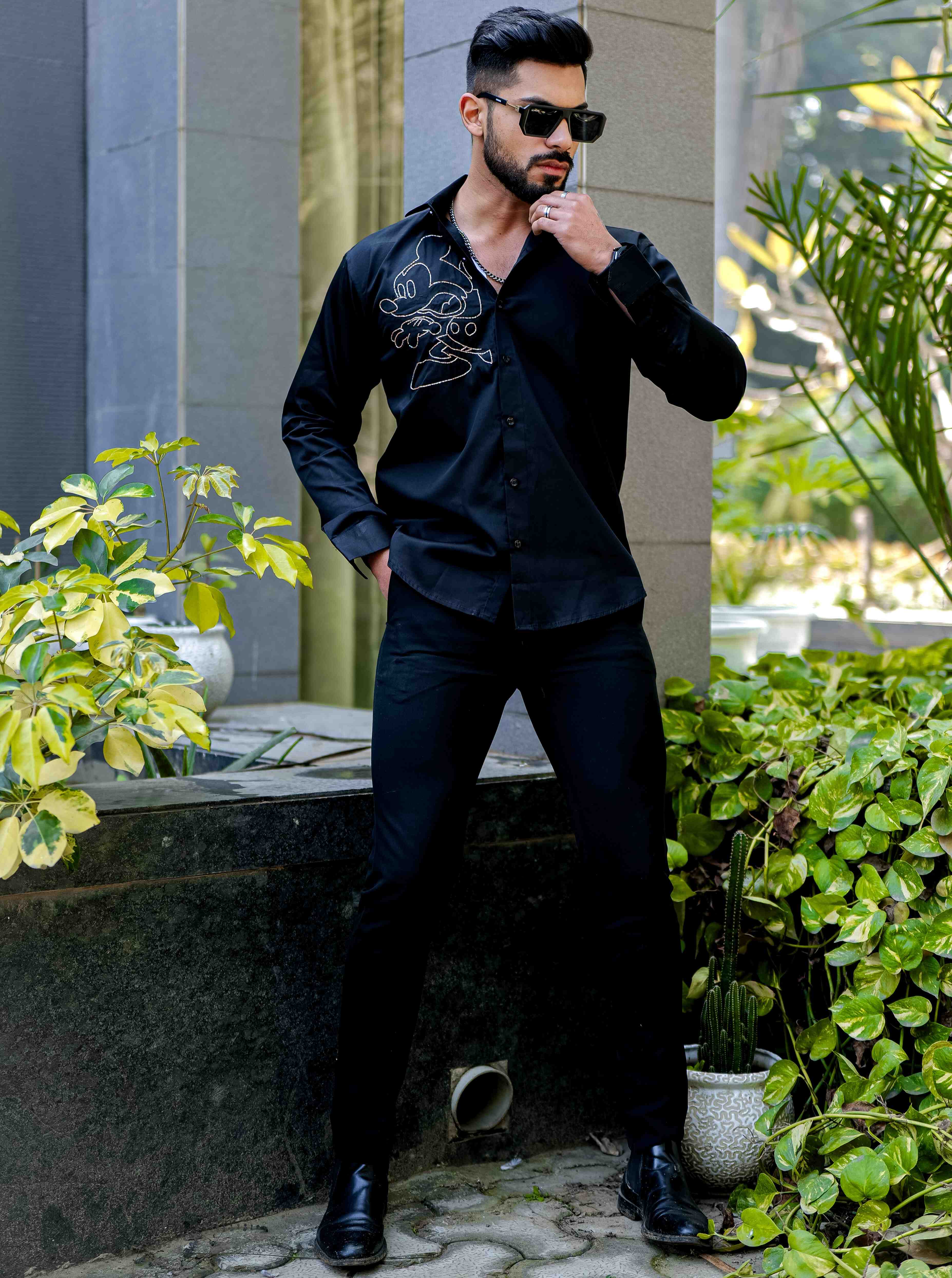 Black Rhinestone Party Satin Cotton Premium Shirt - Image 8