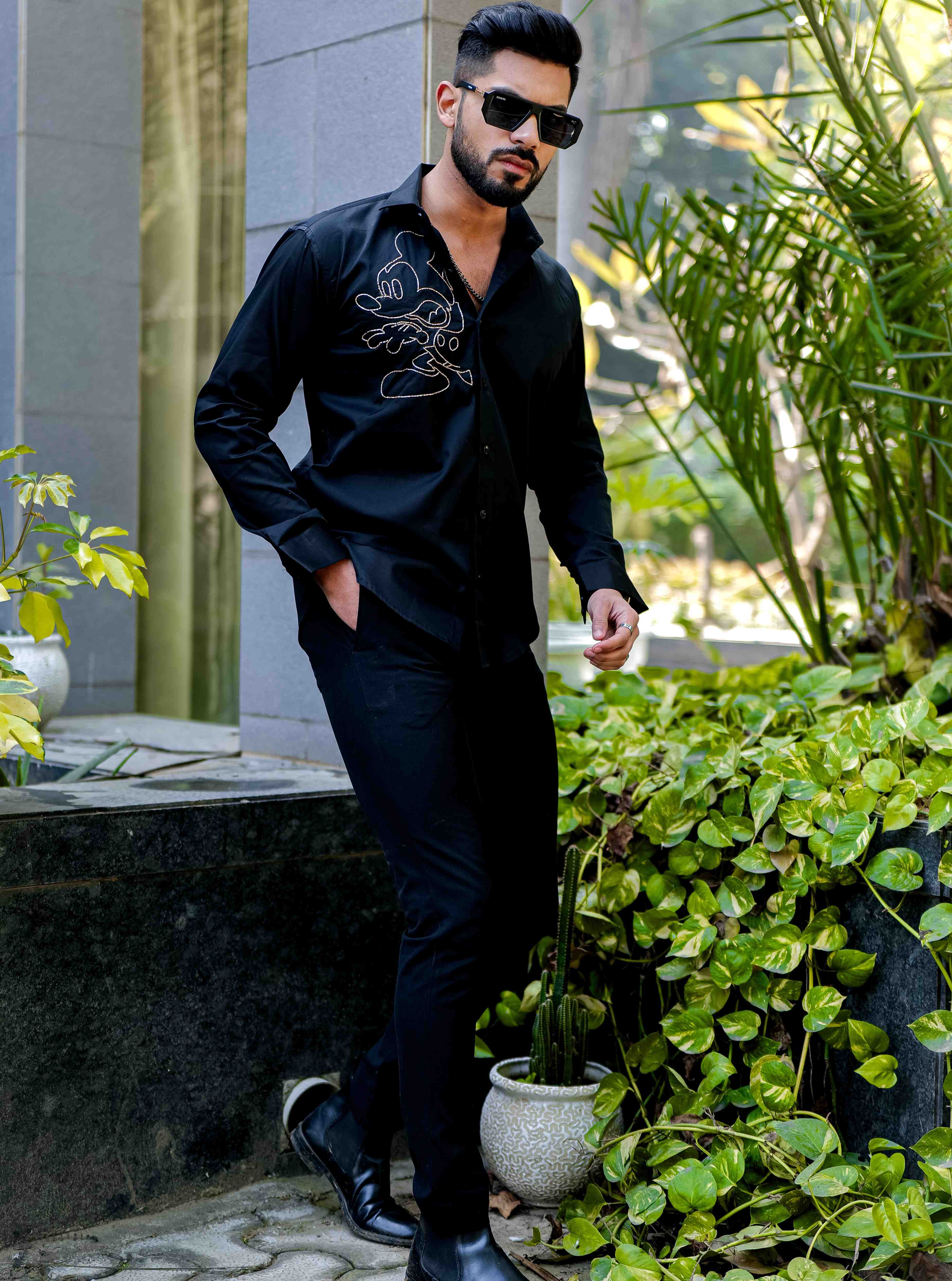 Black Rhinestone Party Satin Cotton Premium Shirt - Image 9