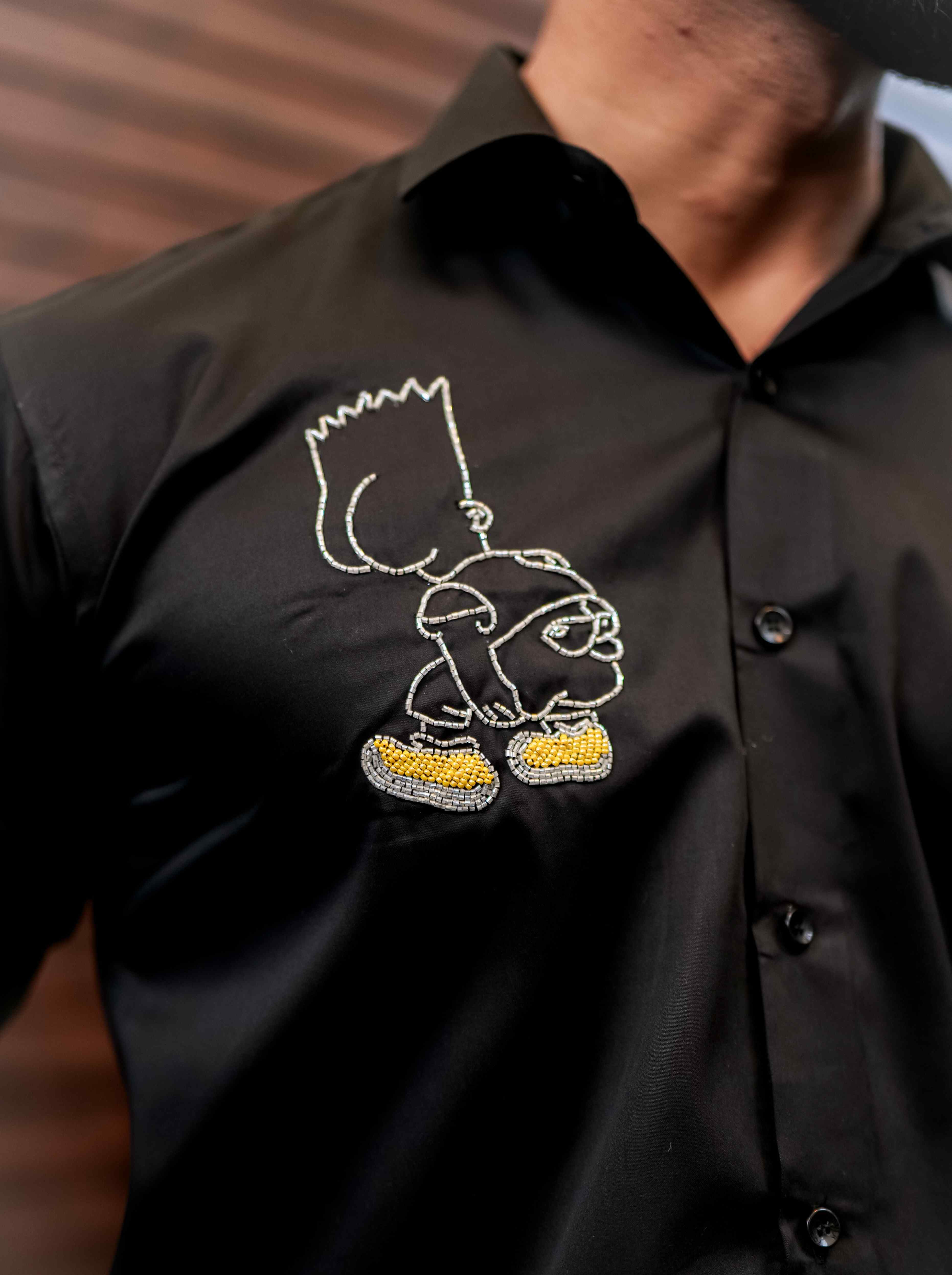 Black Rhinestone Party Satin Cotton Premium Shirt - Image 2