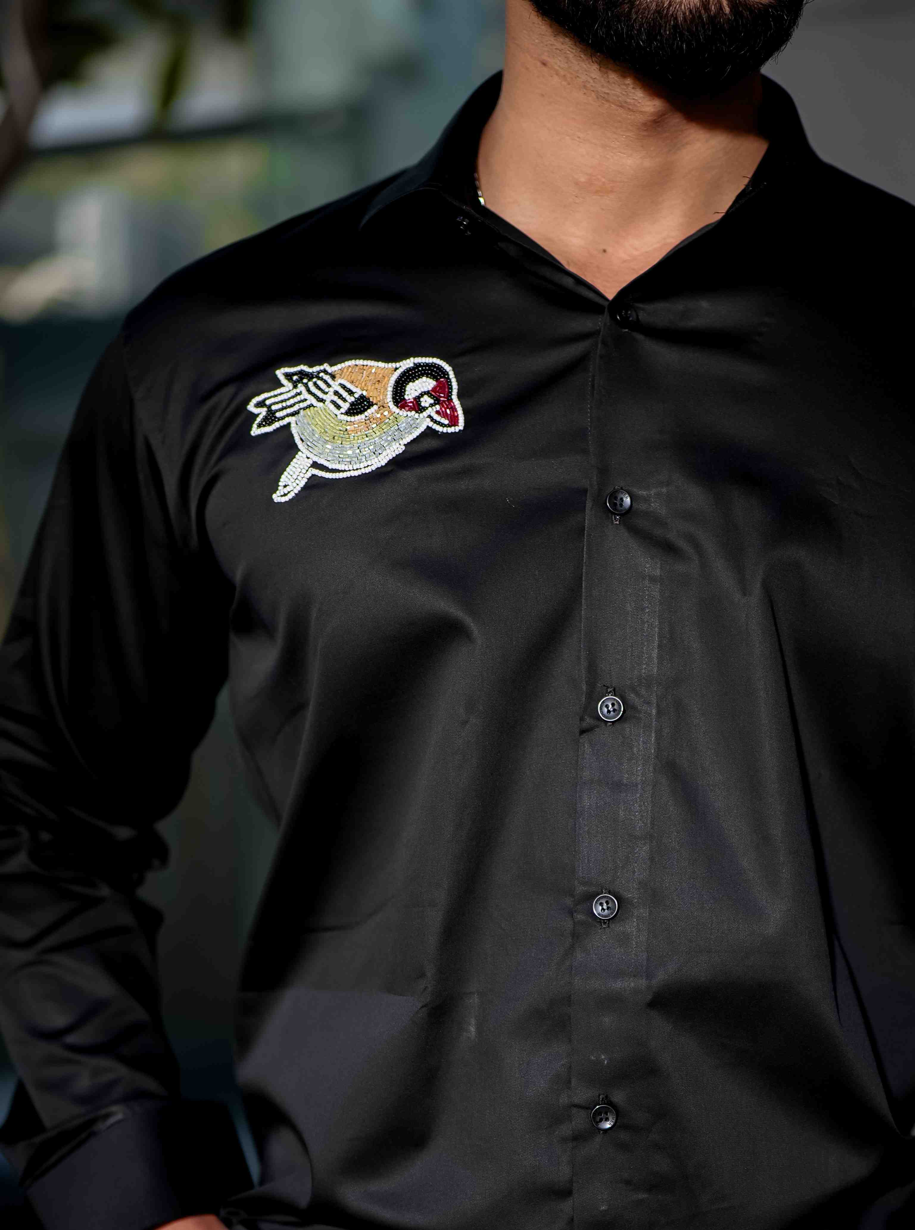 Black Rhinestone Party Satin Cotton Premium Shirt - Image 2