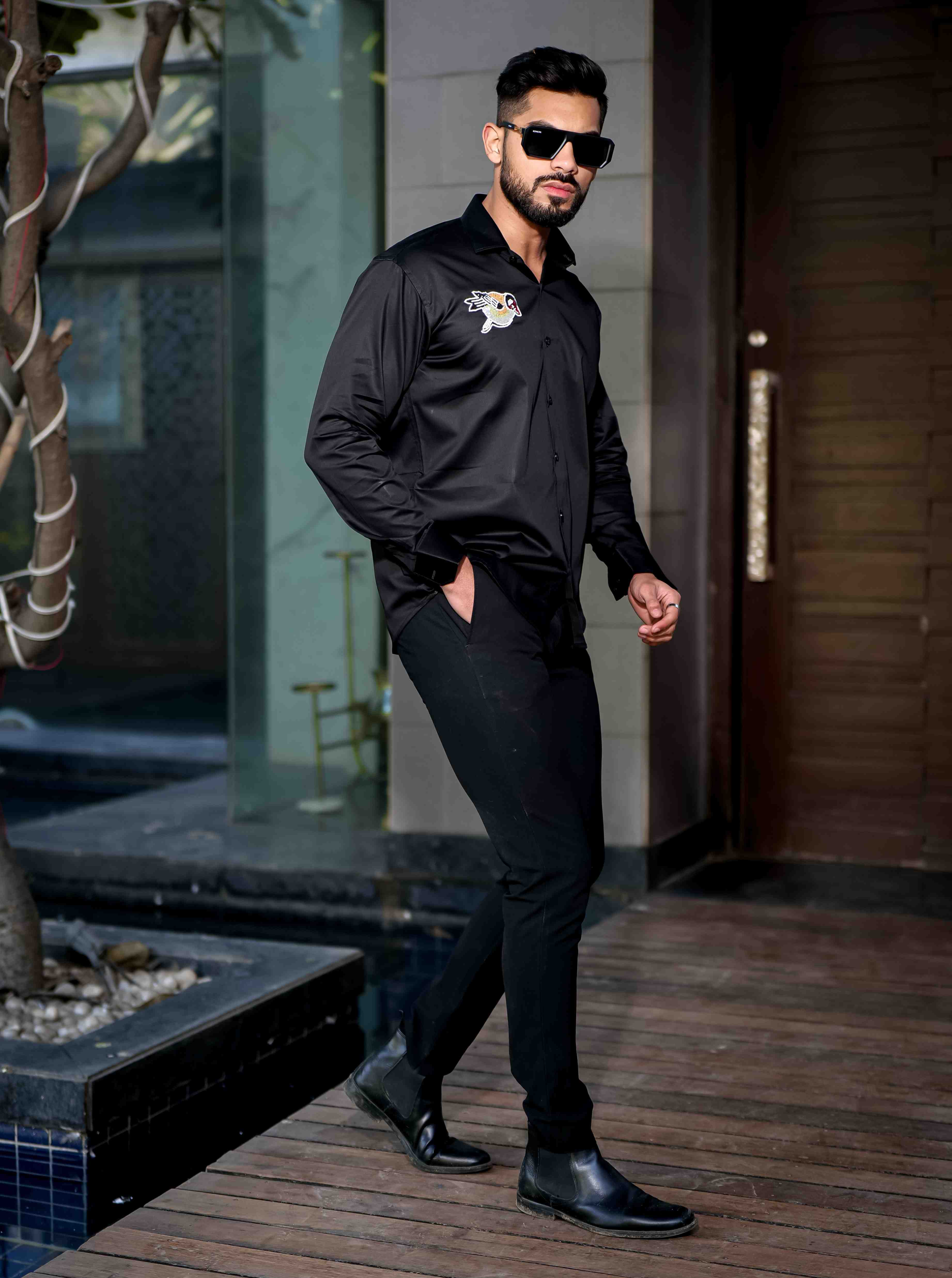 Black Rhinestone Party Satin Cotton Premium Shirt - Image 6