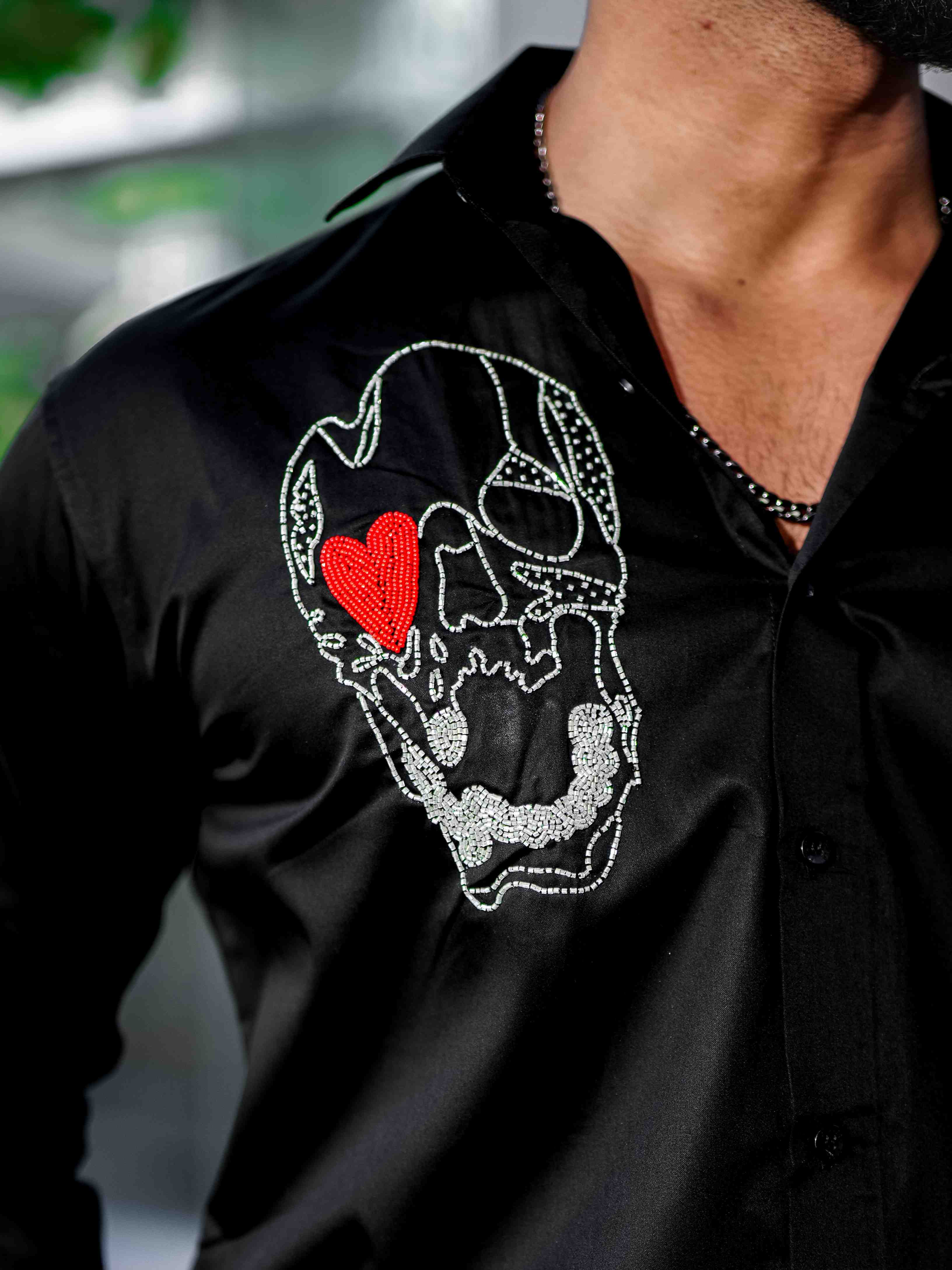 Black Rhinestone Party Satin Cotton Premium Shirt - Image 10