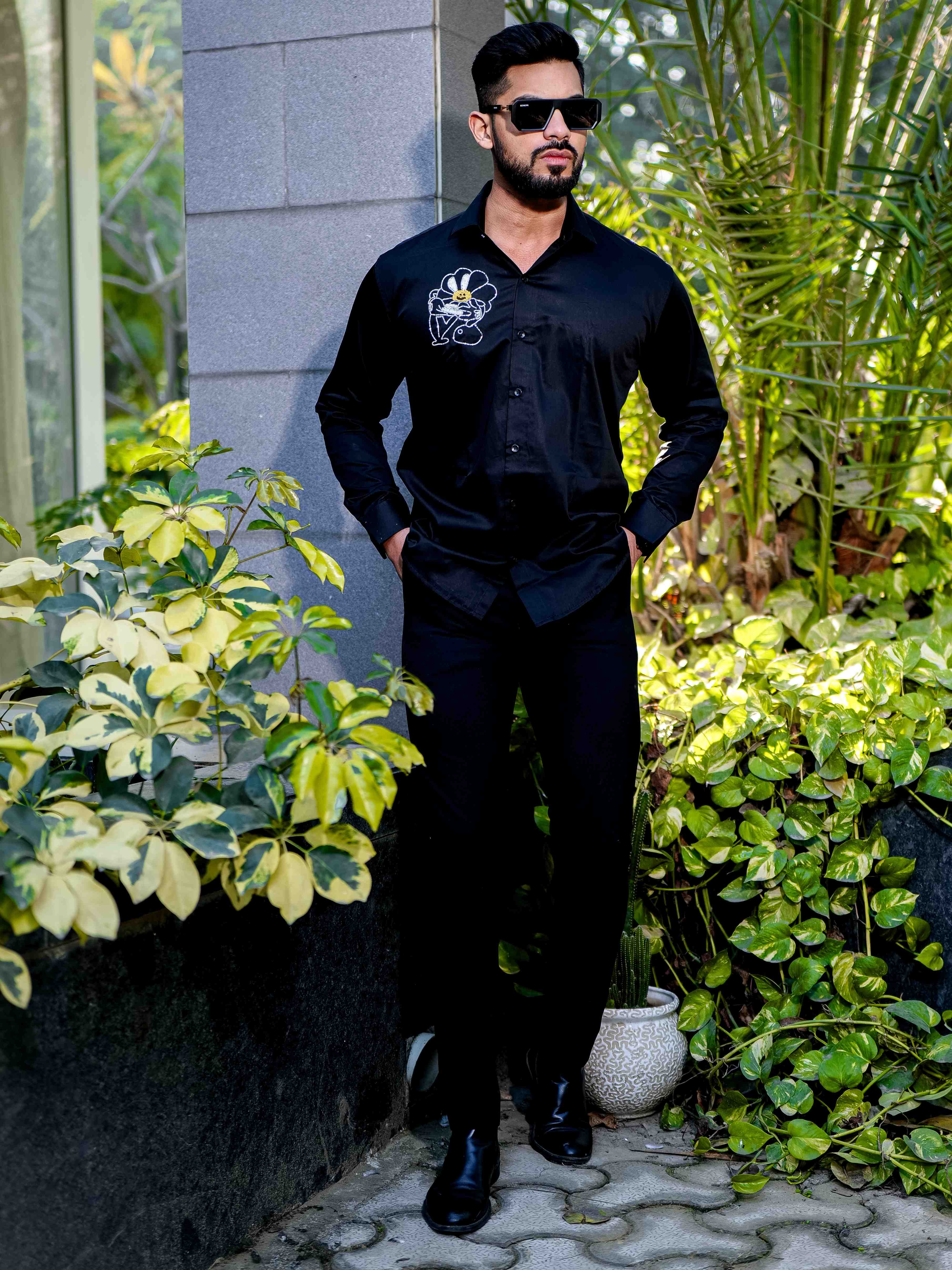 Black Rhinestone Party Satin Cotton Premium Shirt - Image 3