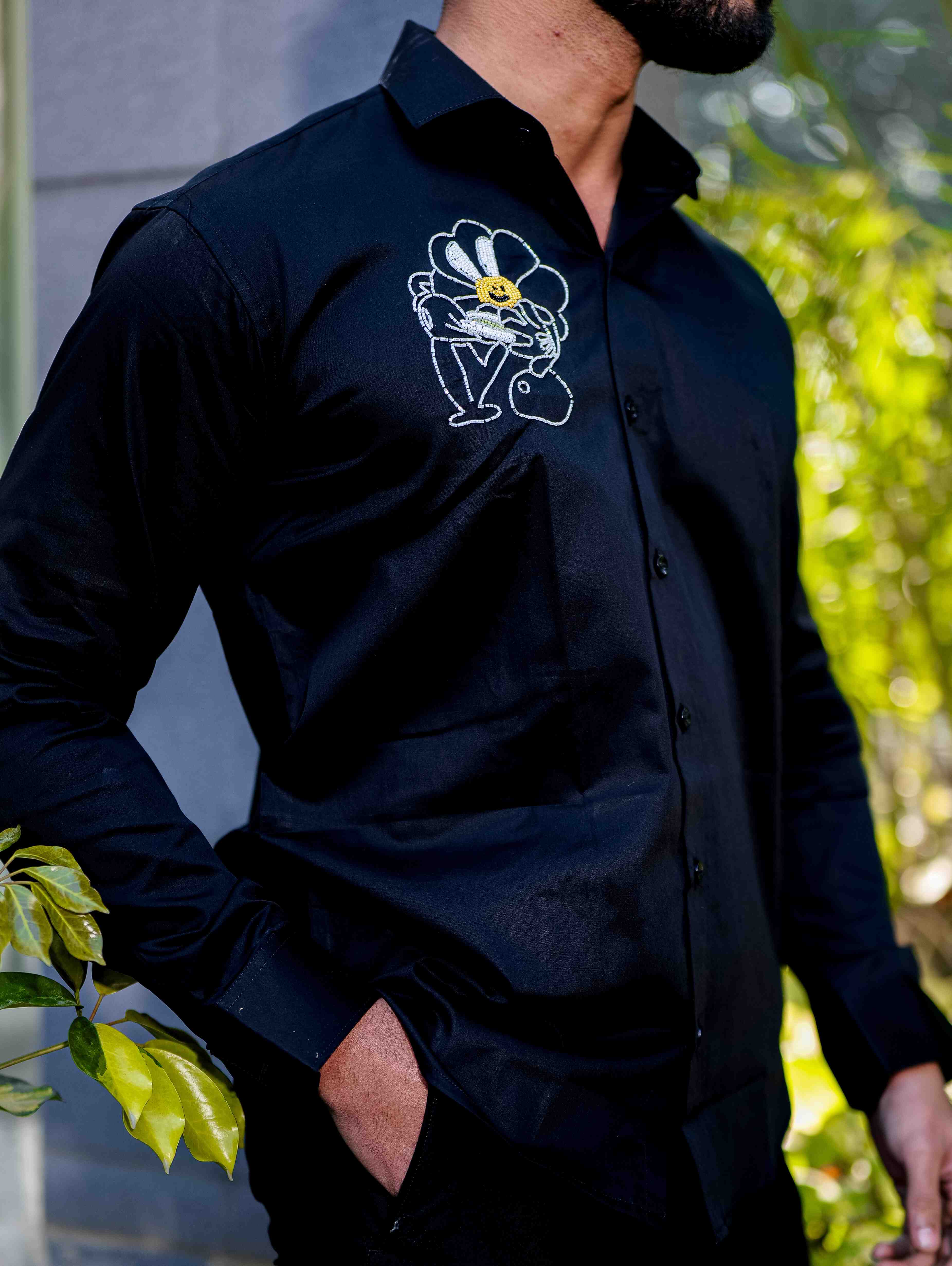 Black Rhinestone Party Satin Cotton Premium Shirt - Image 4