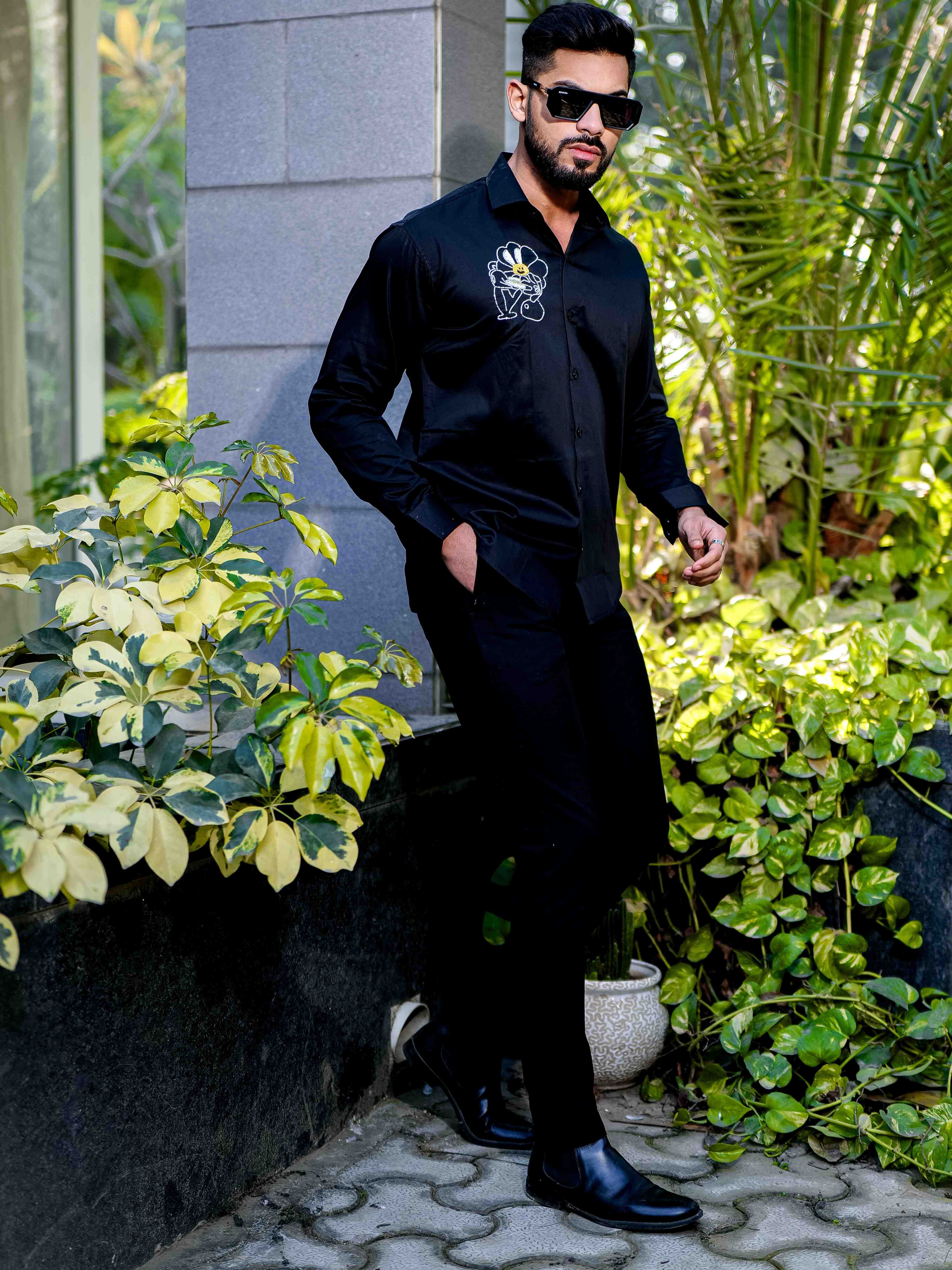 Black Rhinestone Party Satin Cotton Premium Shirt - Image 6