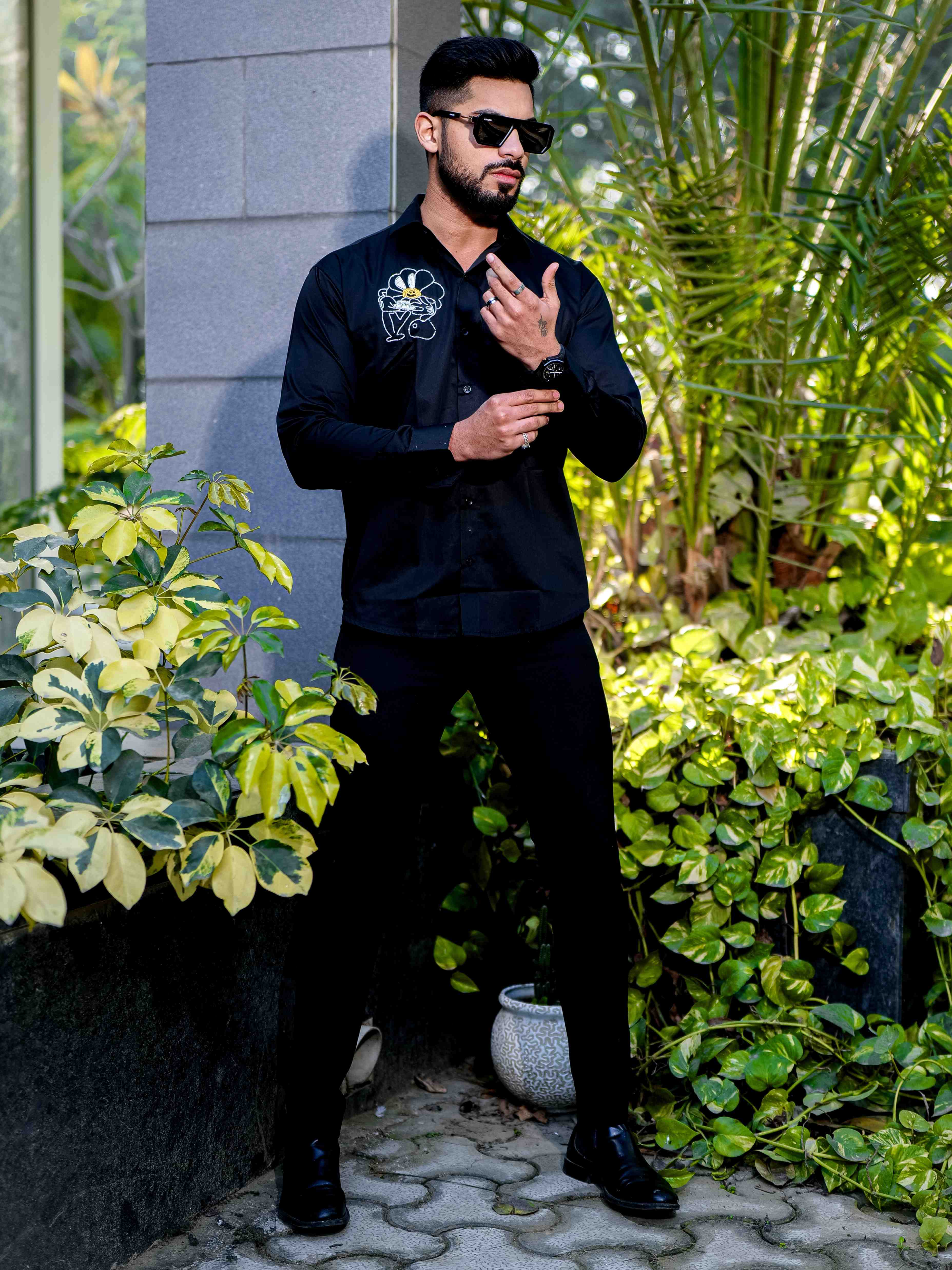 Black Rhinestone Party Satin Cotton Premium Shirt - Image 7