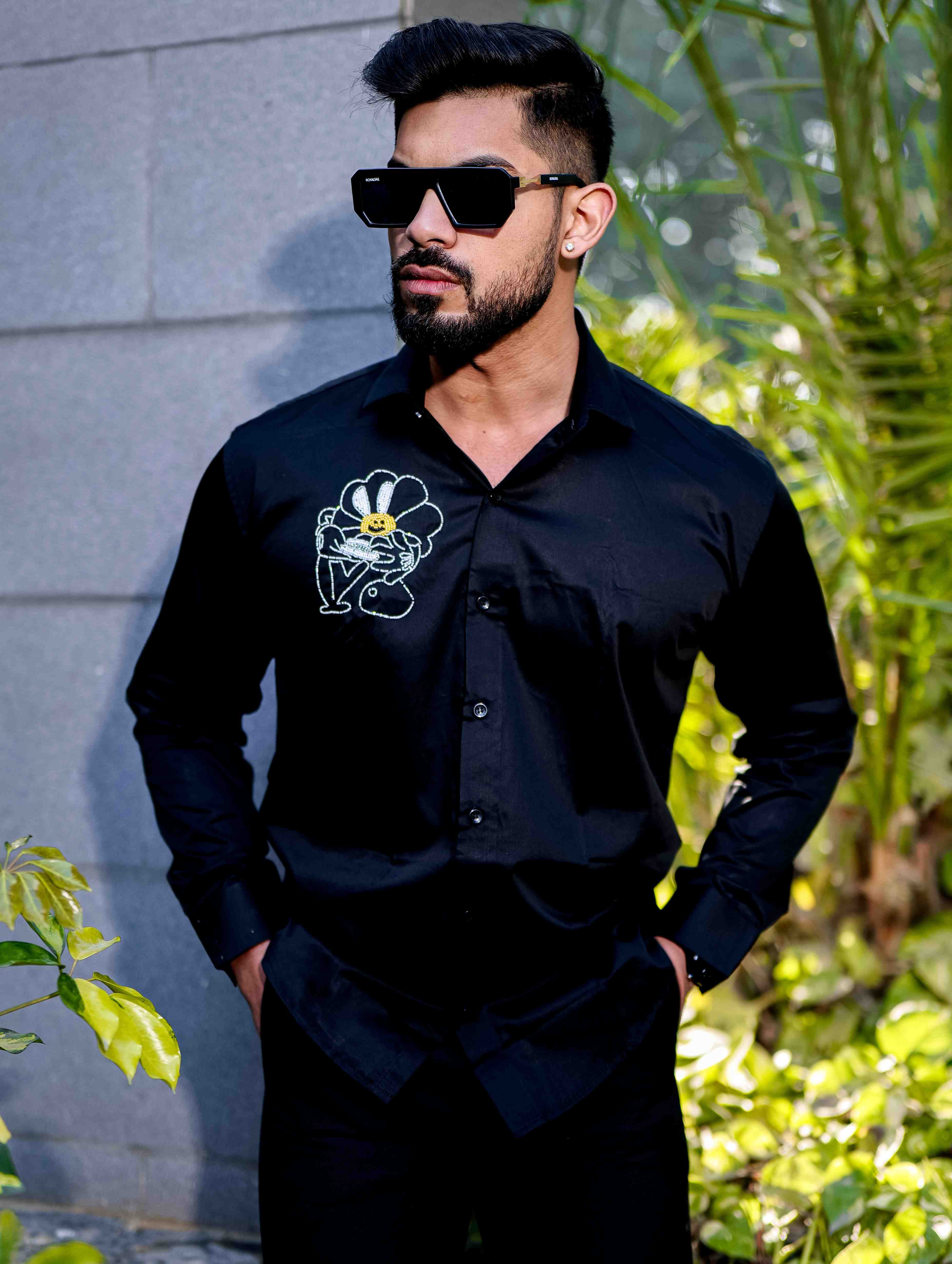 Black Rhinestone Party Satin Cotton Premium Shirt - Image 9