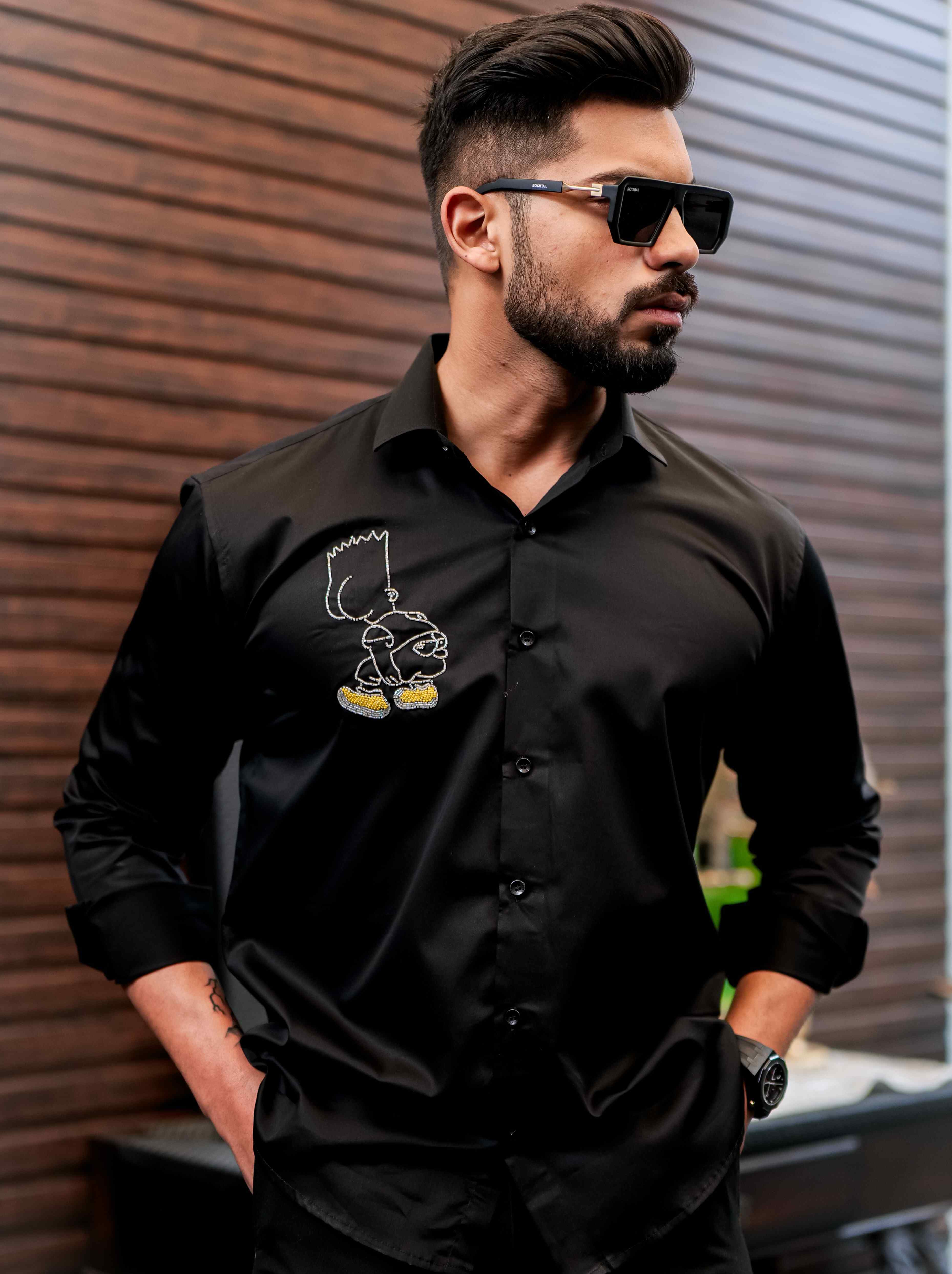 Black Rhinestone Party Satin Cotton Premium Shirt - Image 5