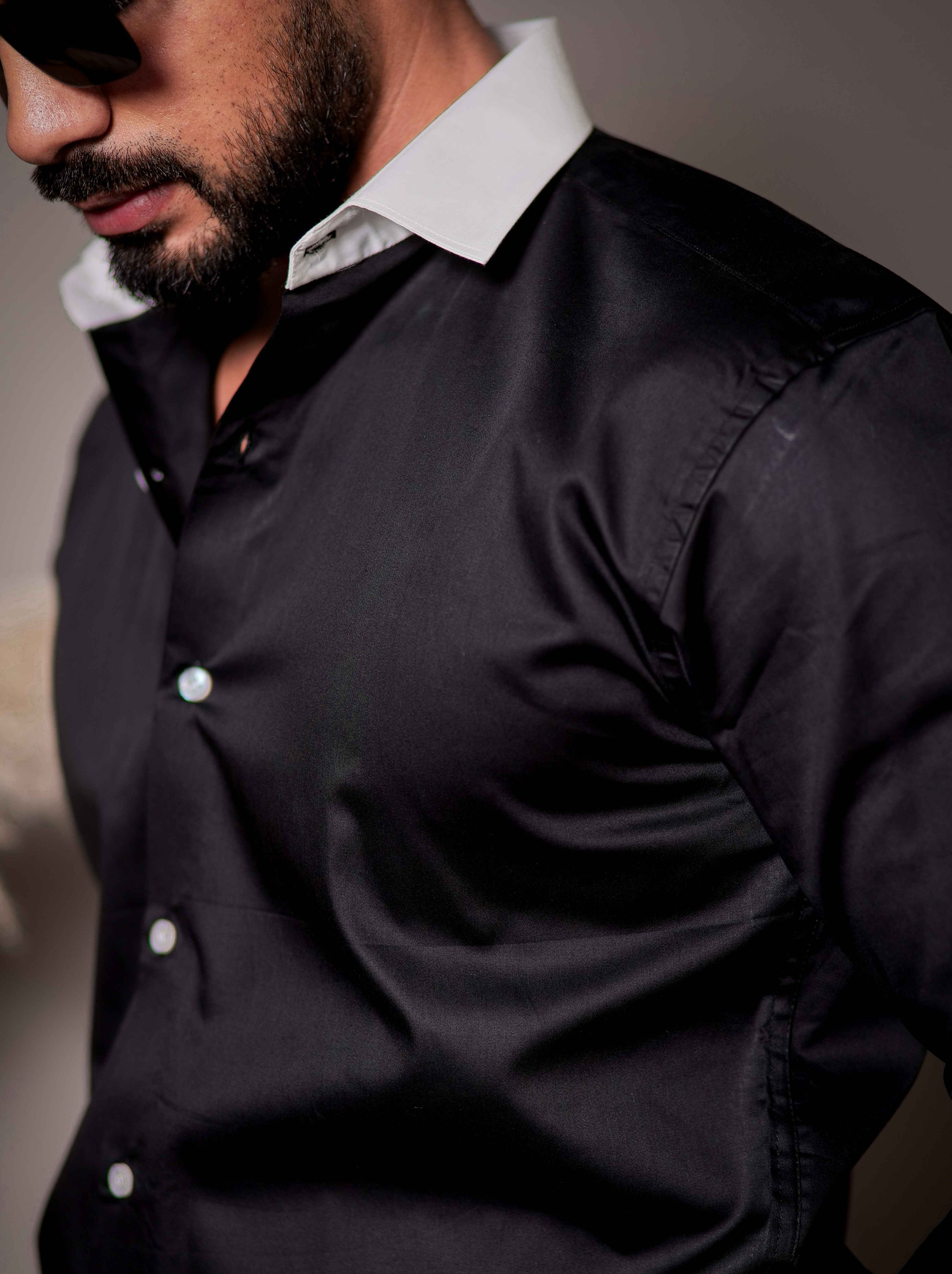Black Satin Cotton Premium Shirt - Image 2