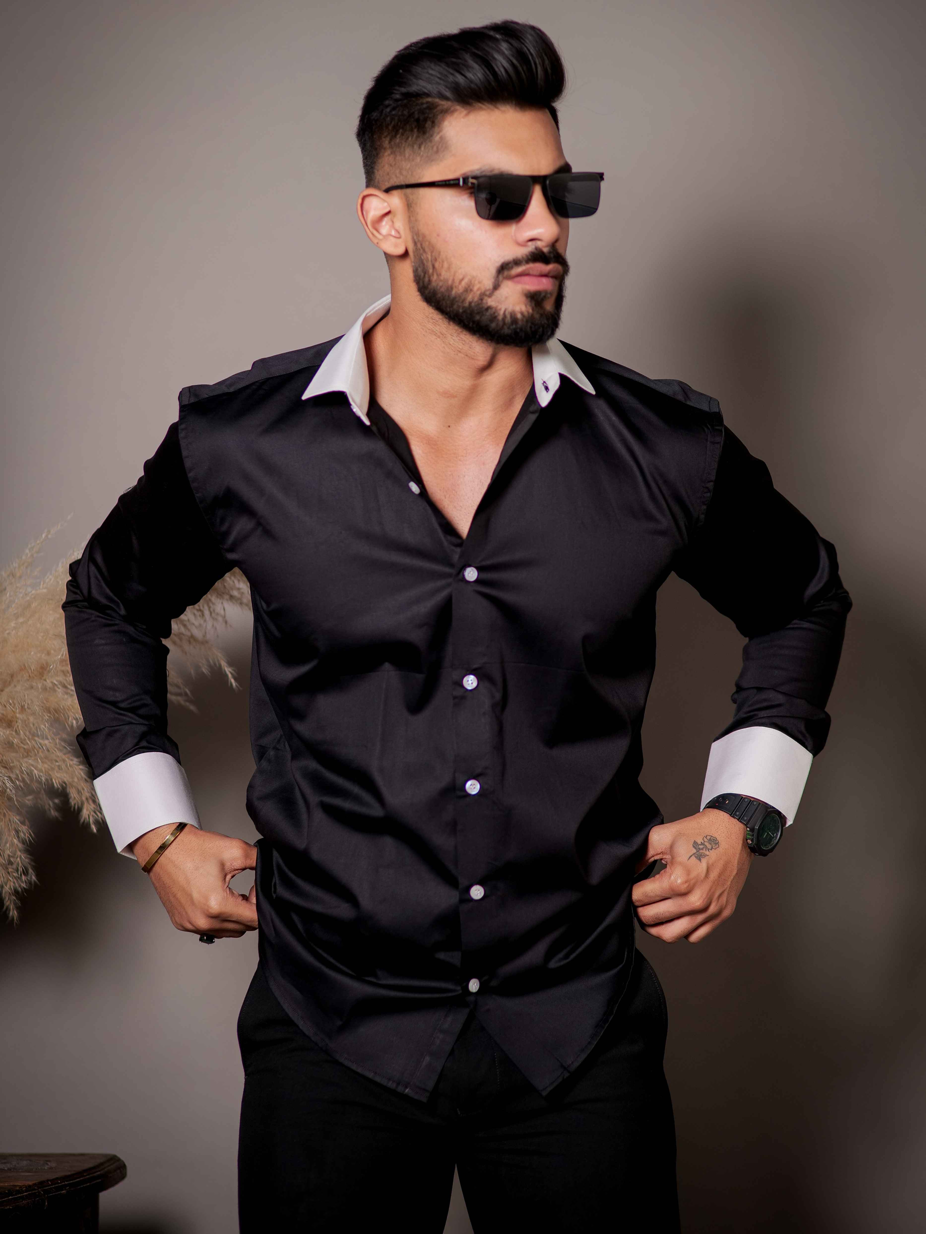 Black Satin Cotton Premium Shirt - Image 5