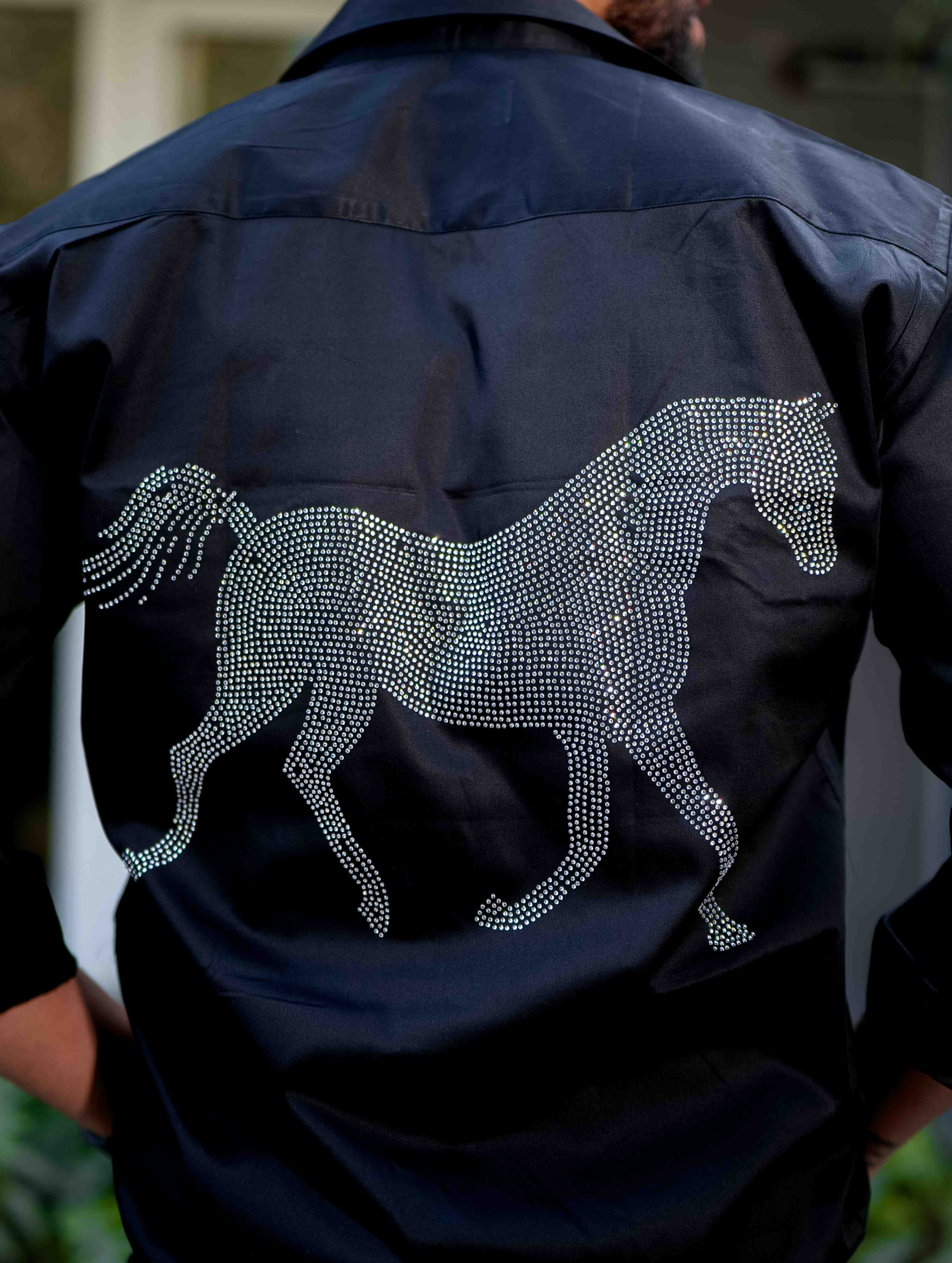 Black Starry Beaded Satin Cotton Premium Party Shirt - Image 2