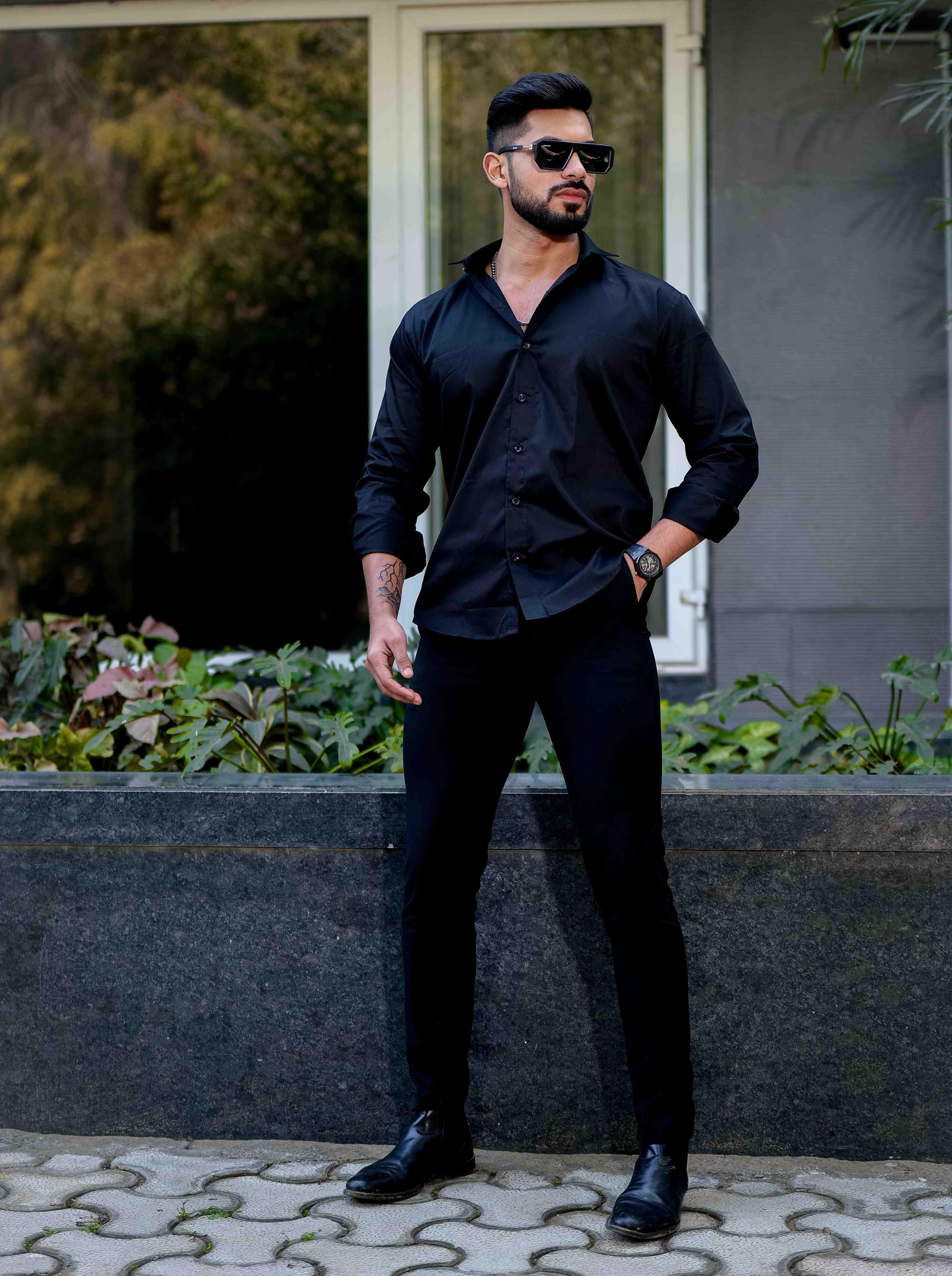 Black Starry Beaded Satin Cotton Premium Party Shirt - Image 6