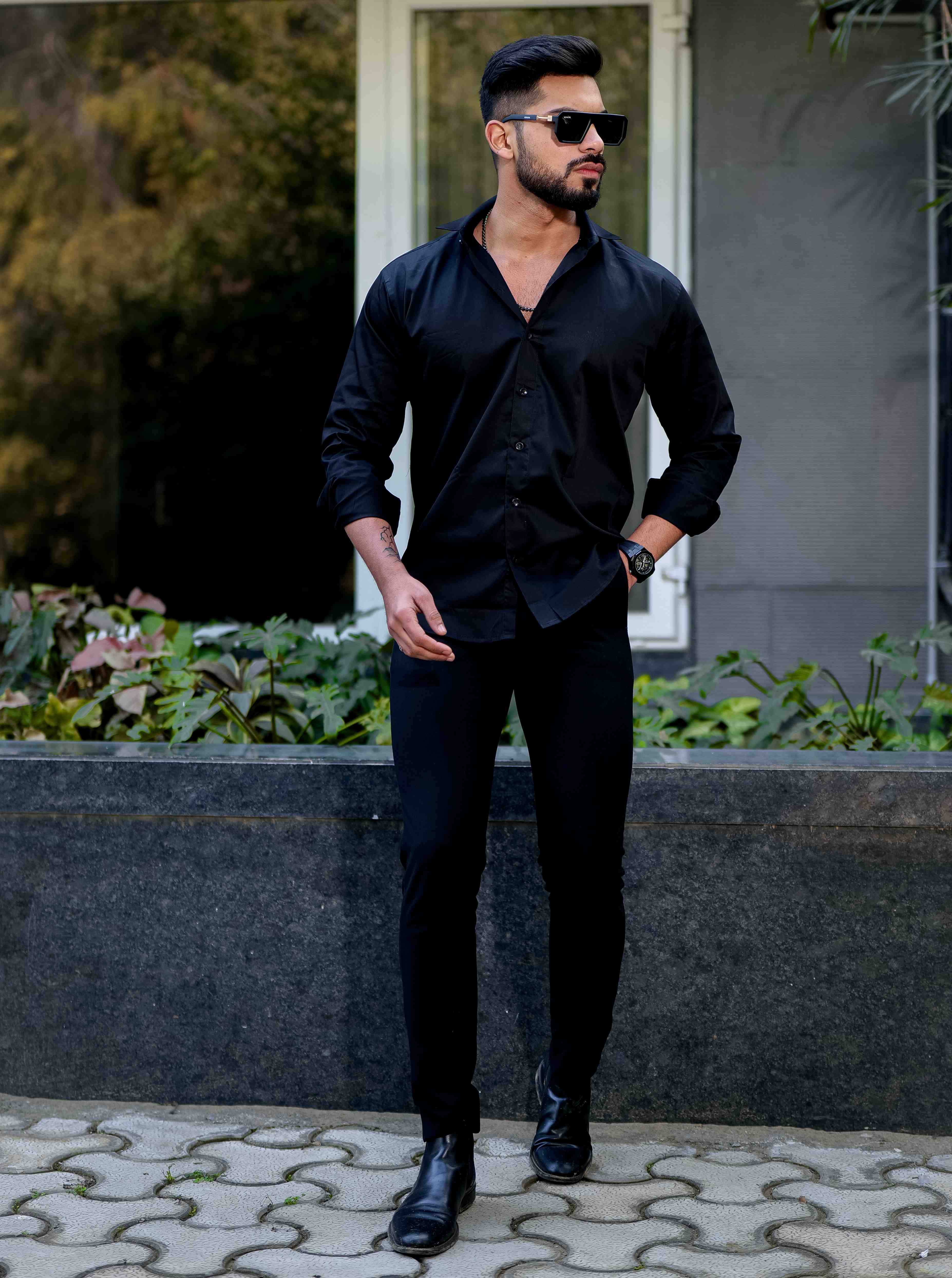 Black Starry Beaded Satin Cotton Premium Party Shirt - Image 7