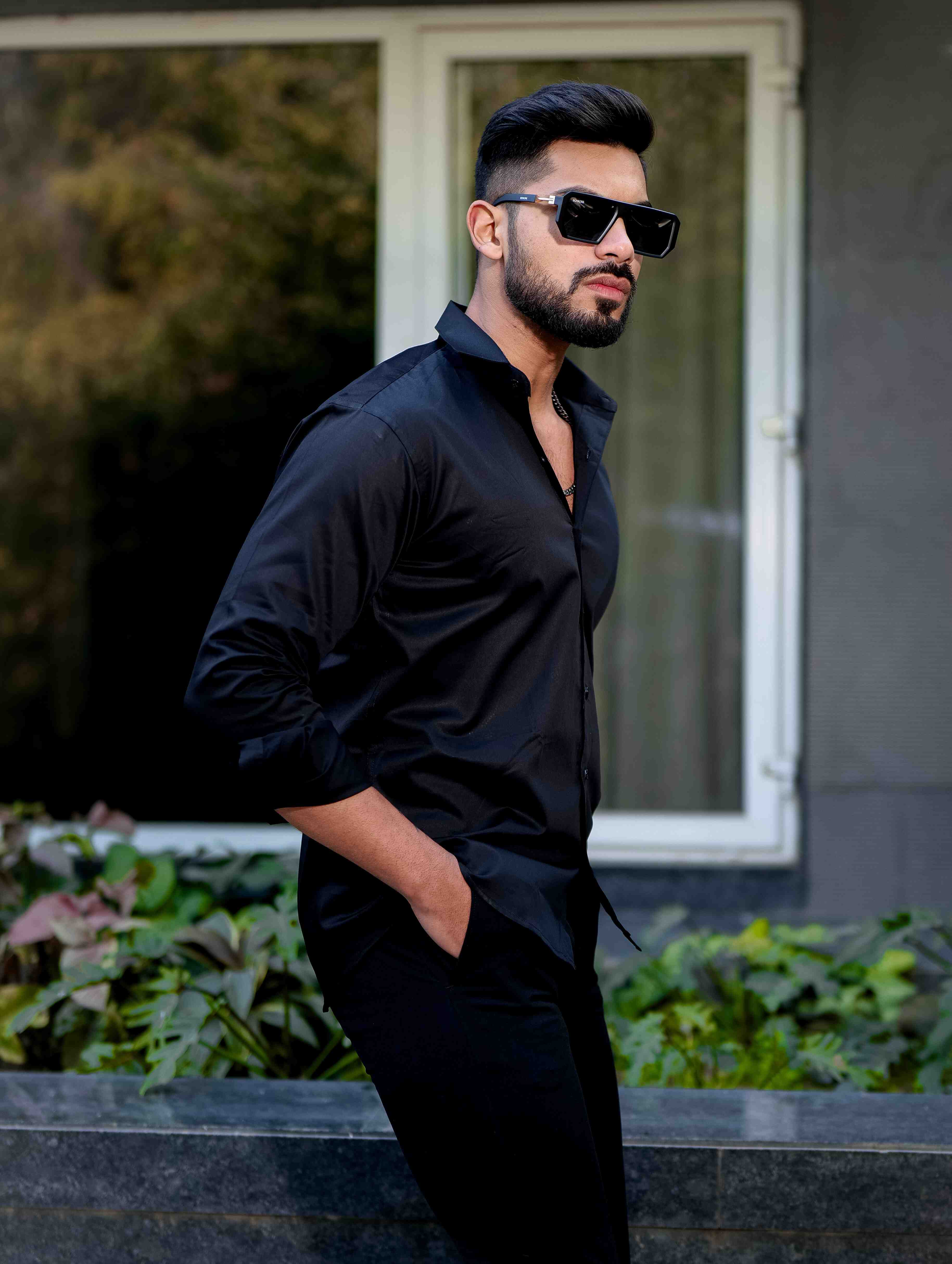 Black Starry Beaded Satin Cotton Premium Party Shirt - Image 8