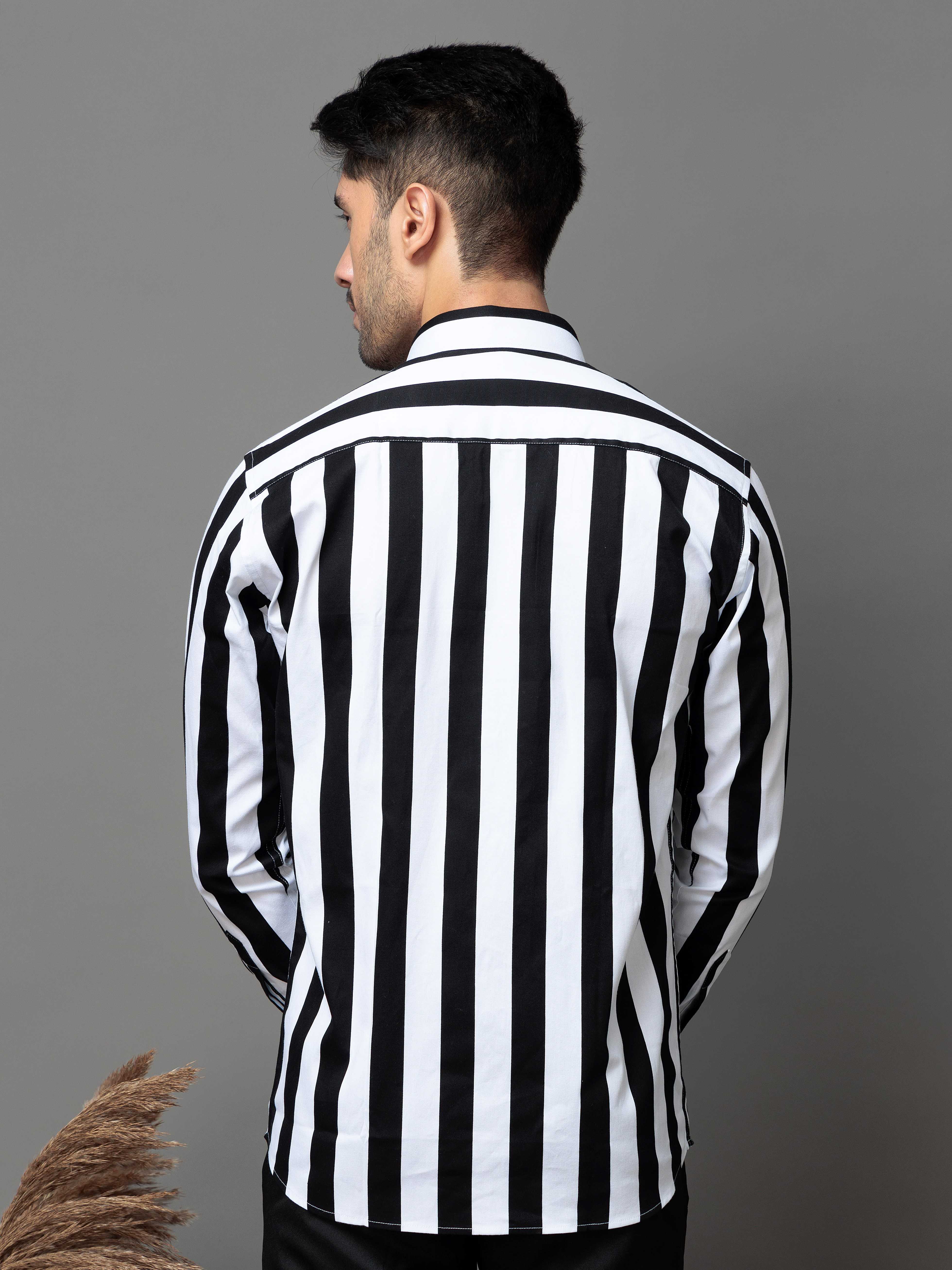 BLACK STRIPED PRINTED COTTON CASUAL SHIRT FOR MEN'S - Image 4