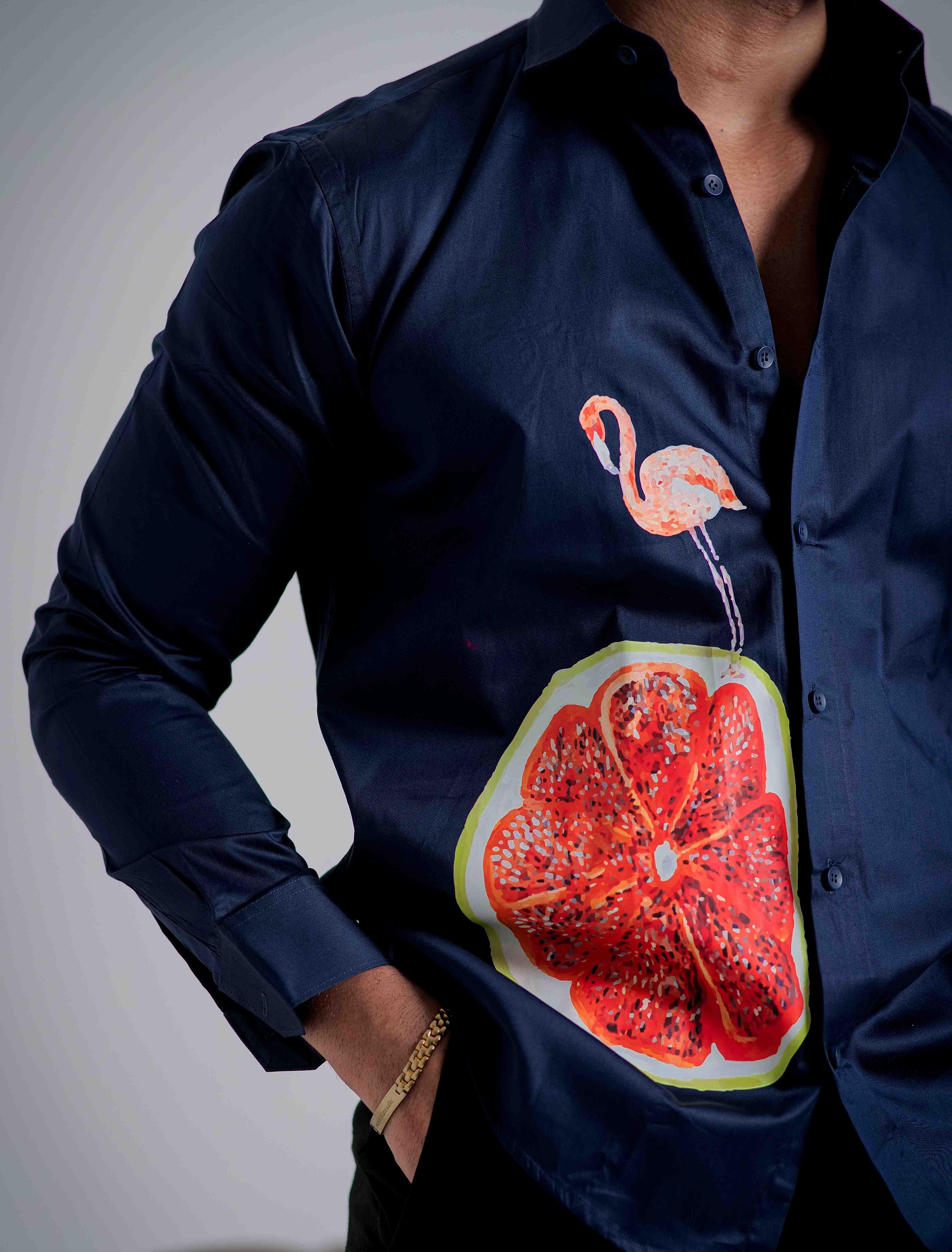 Blue Club Wear Printed Satin Cotton Shirt - Image 2