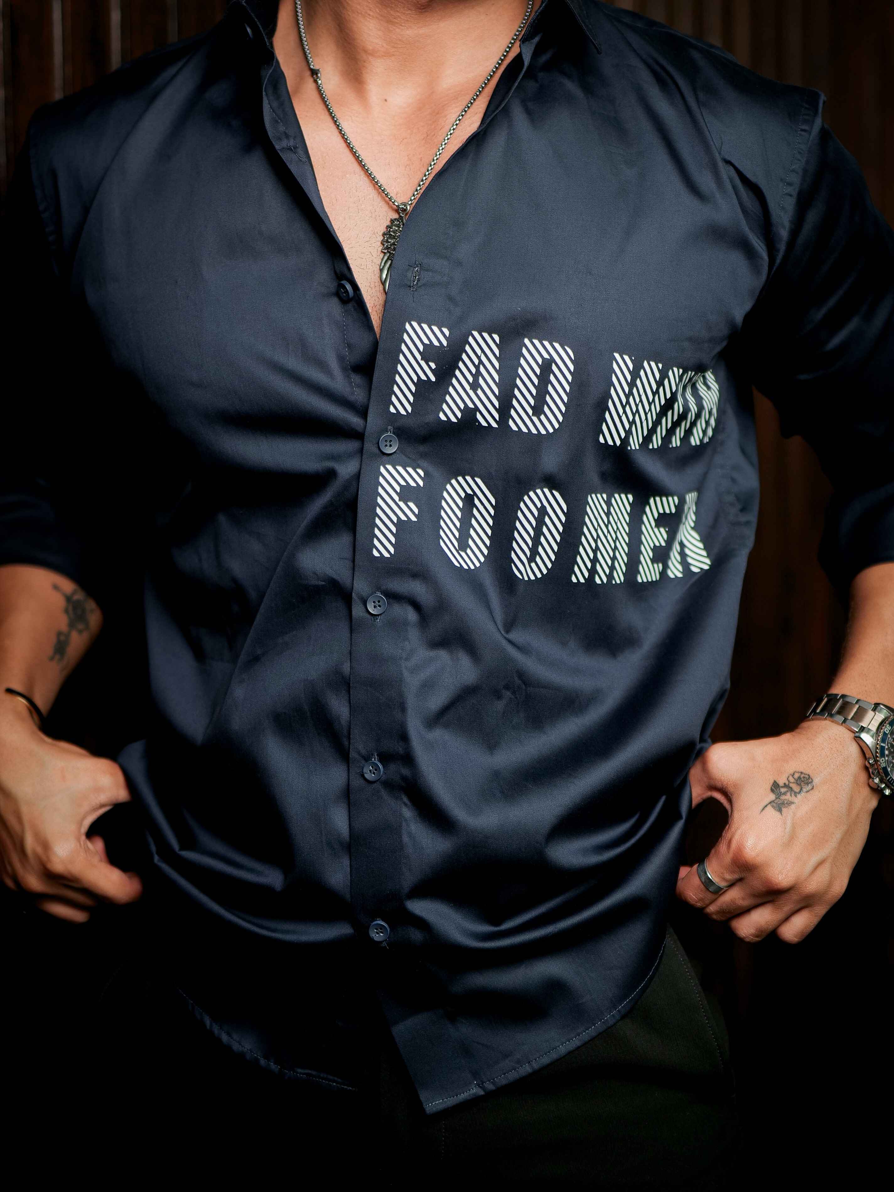 Blue Club Wear Printed Satin Cotton Shirt - Image 2