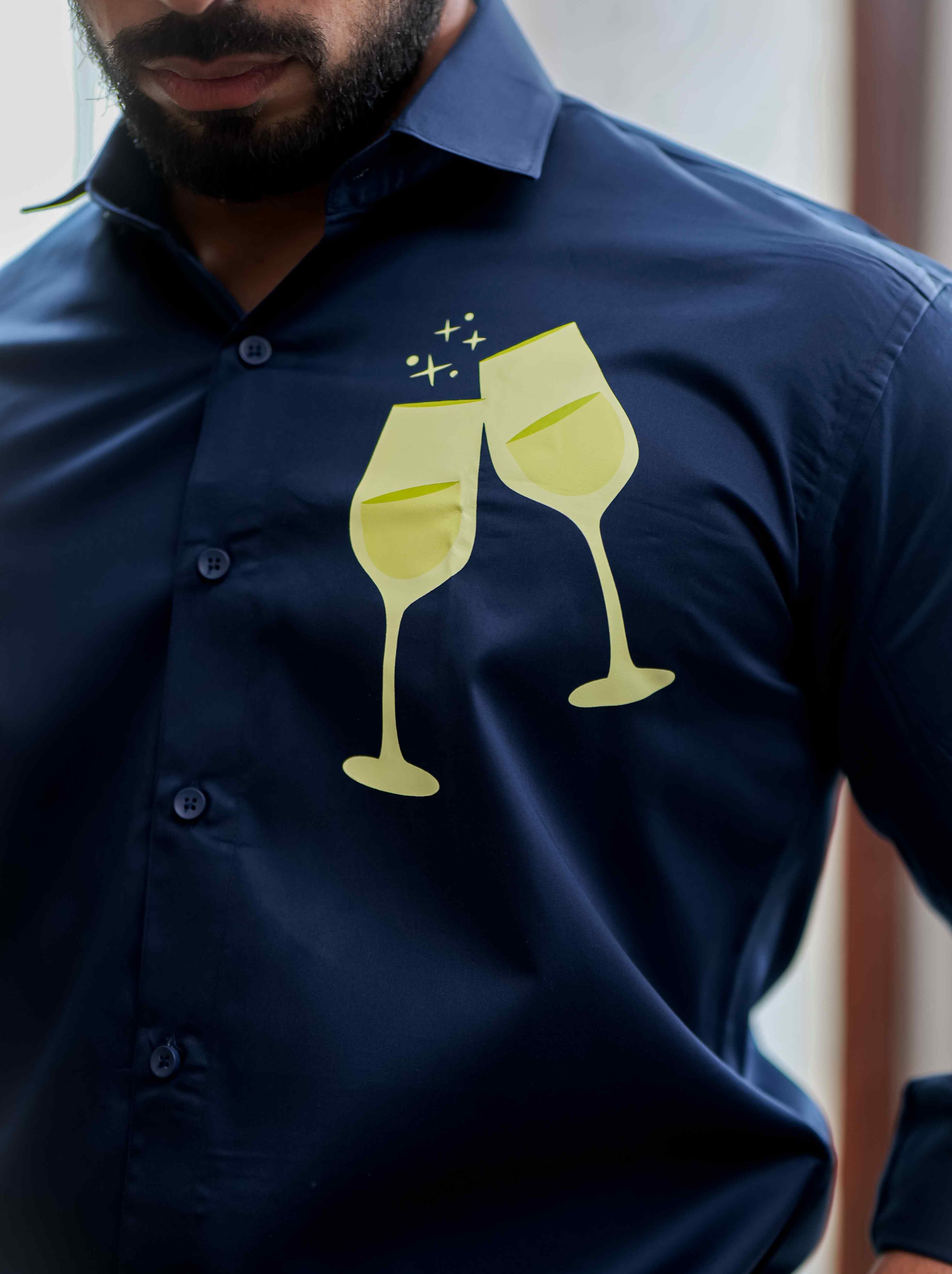 Blue Club Wear Printed Satin Cotton Shirt - Image 2