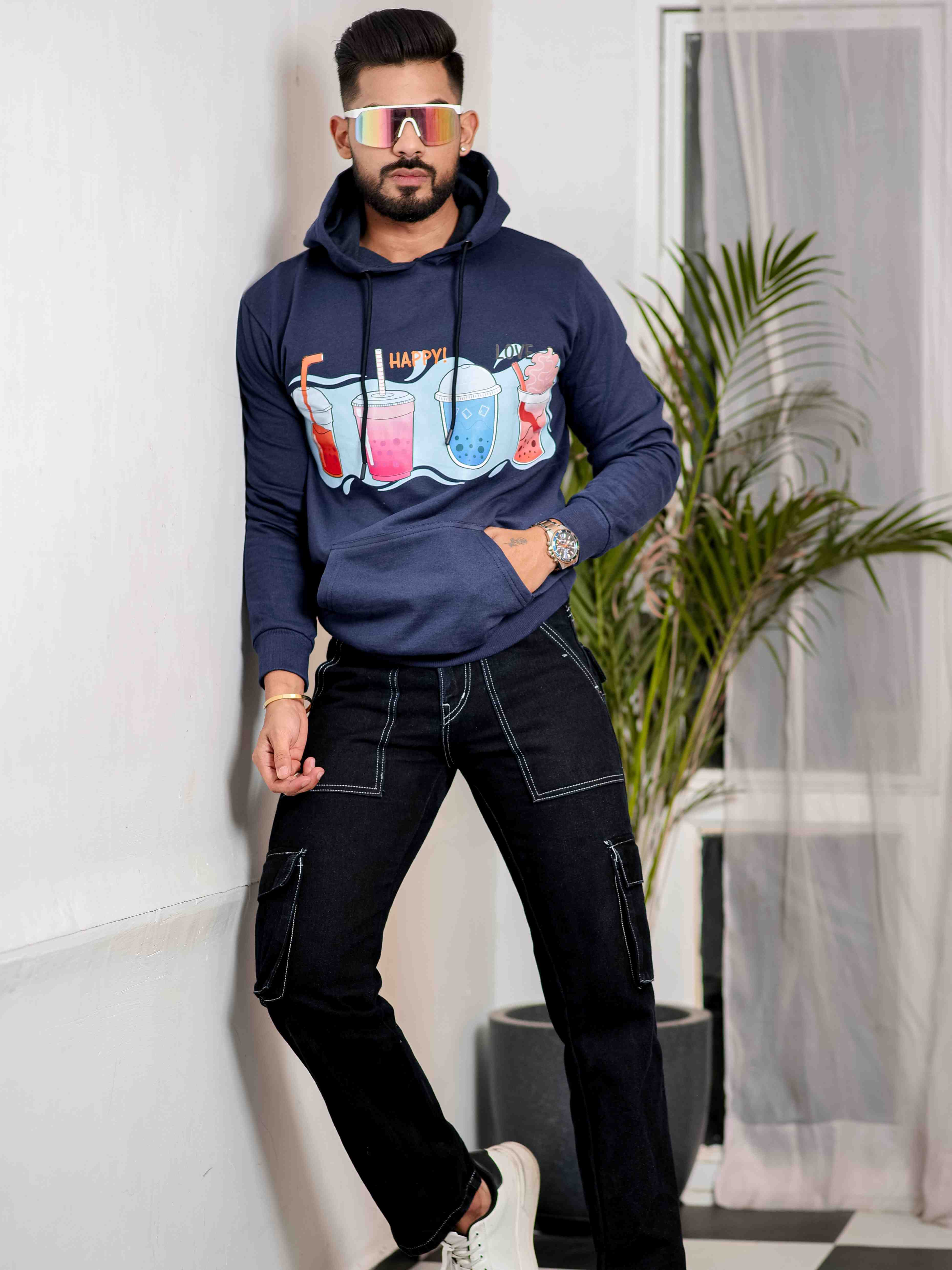 Blue Cotton Full Sleeve Hoodie - Image 3