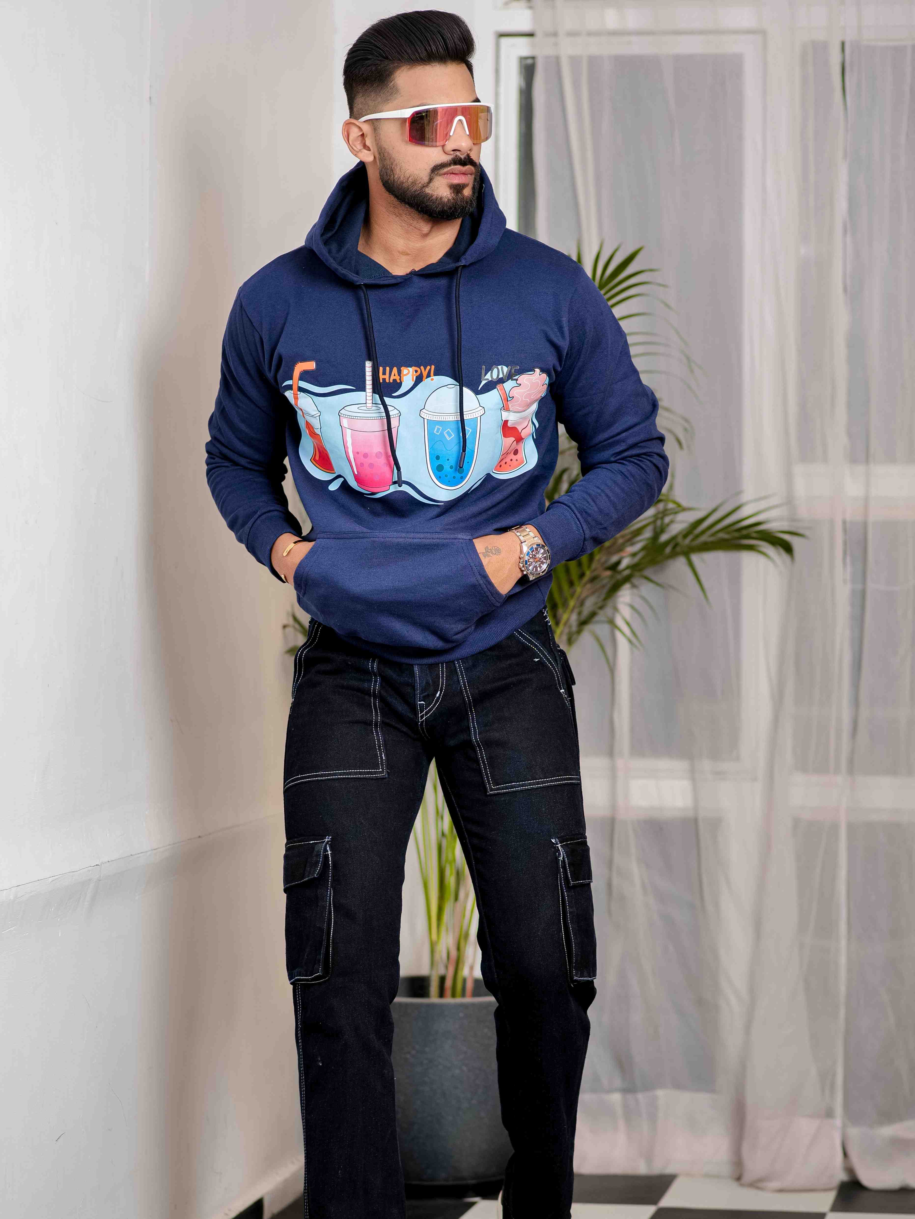 Blue Cotton Full Sleeve Hoodie - Image 5