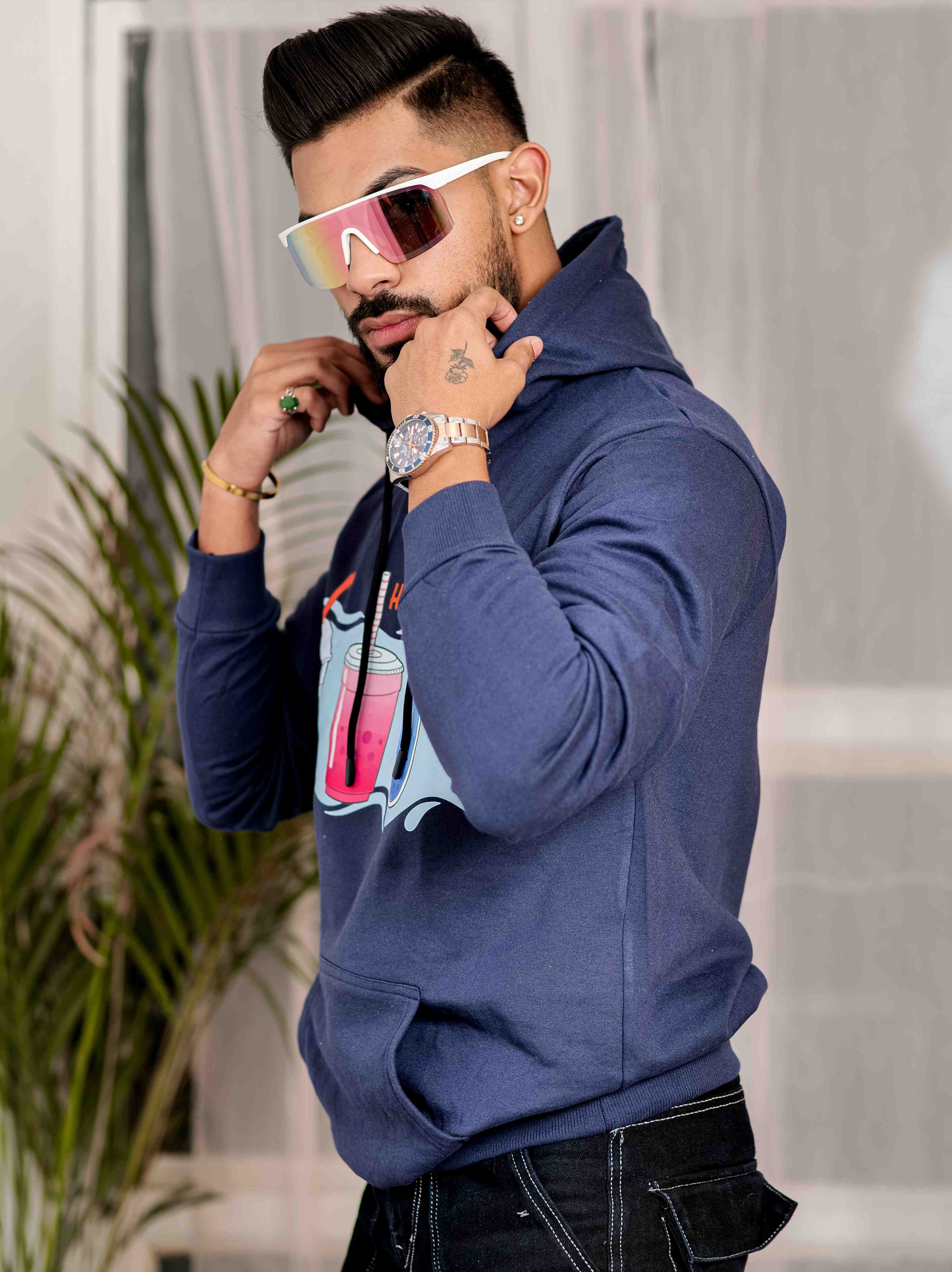 Blue Cotton Full Sleeve Hoodie - Image 7