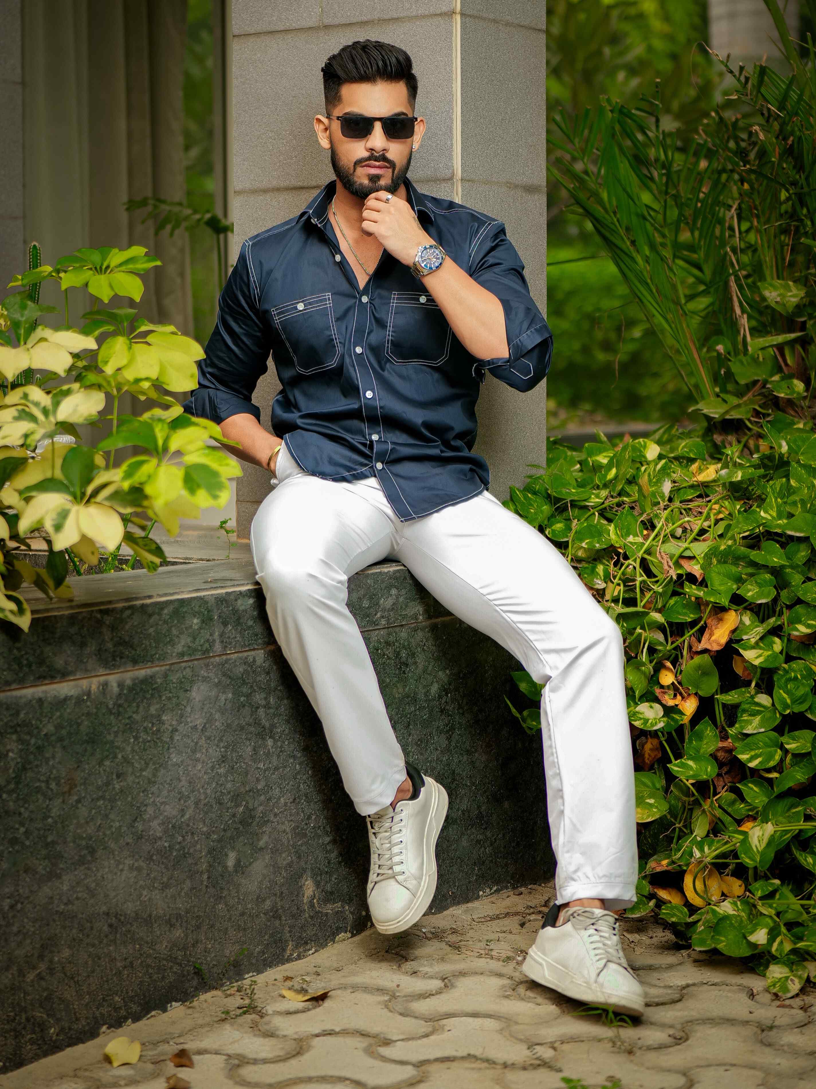 Blue Designer Giza Satin Cotton Shirt - Image 3