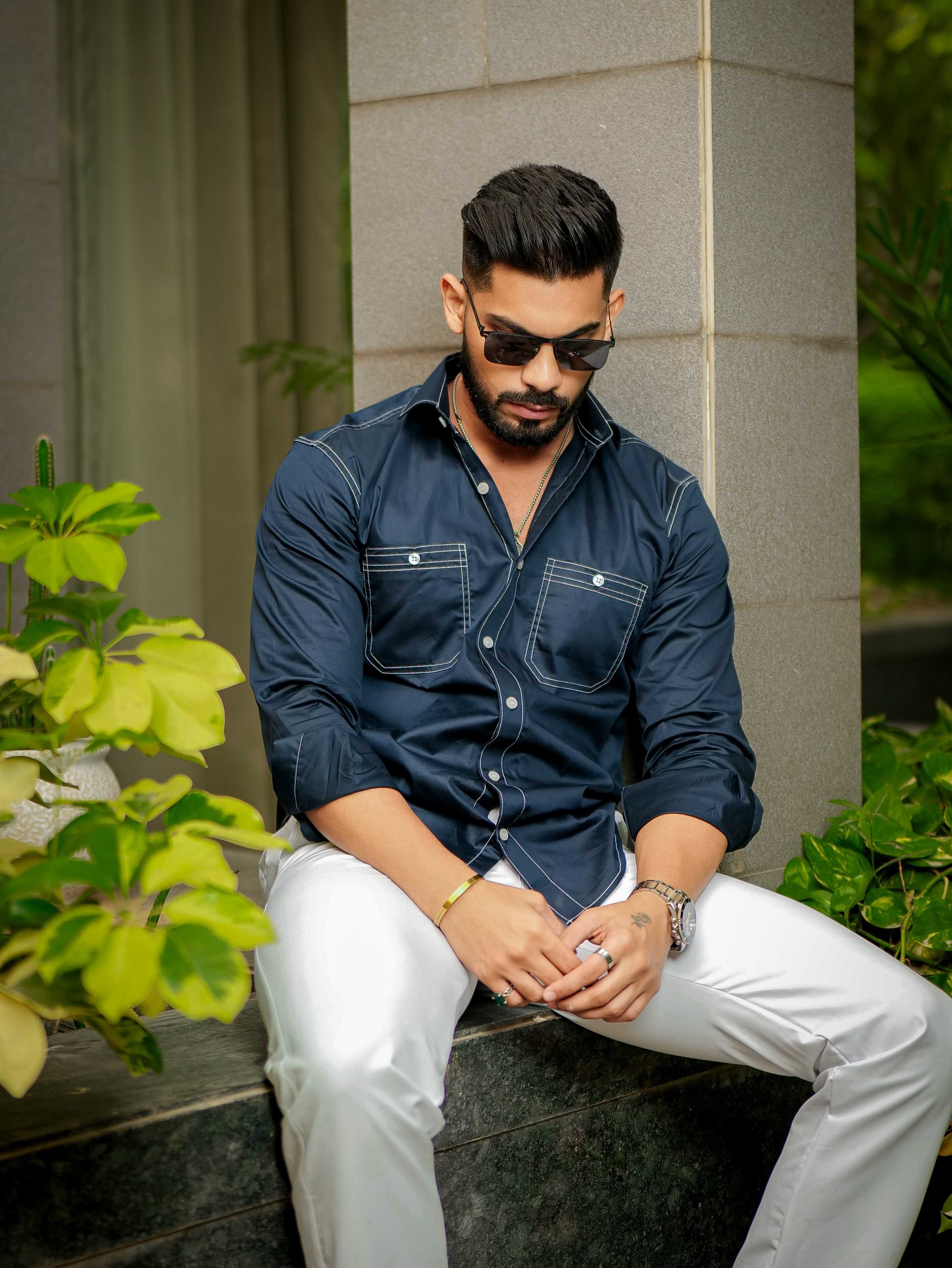 Blue Designer Giza Satin Cotton Shirt - Image 6