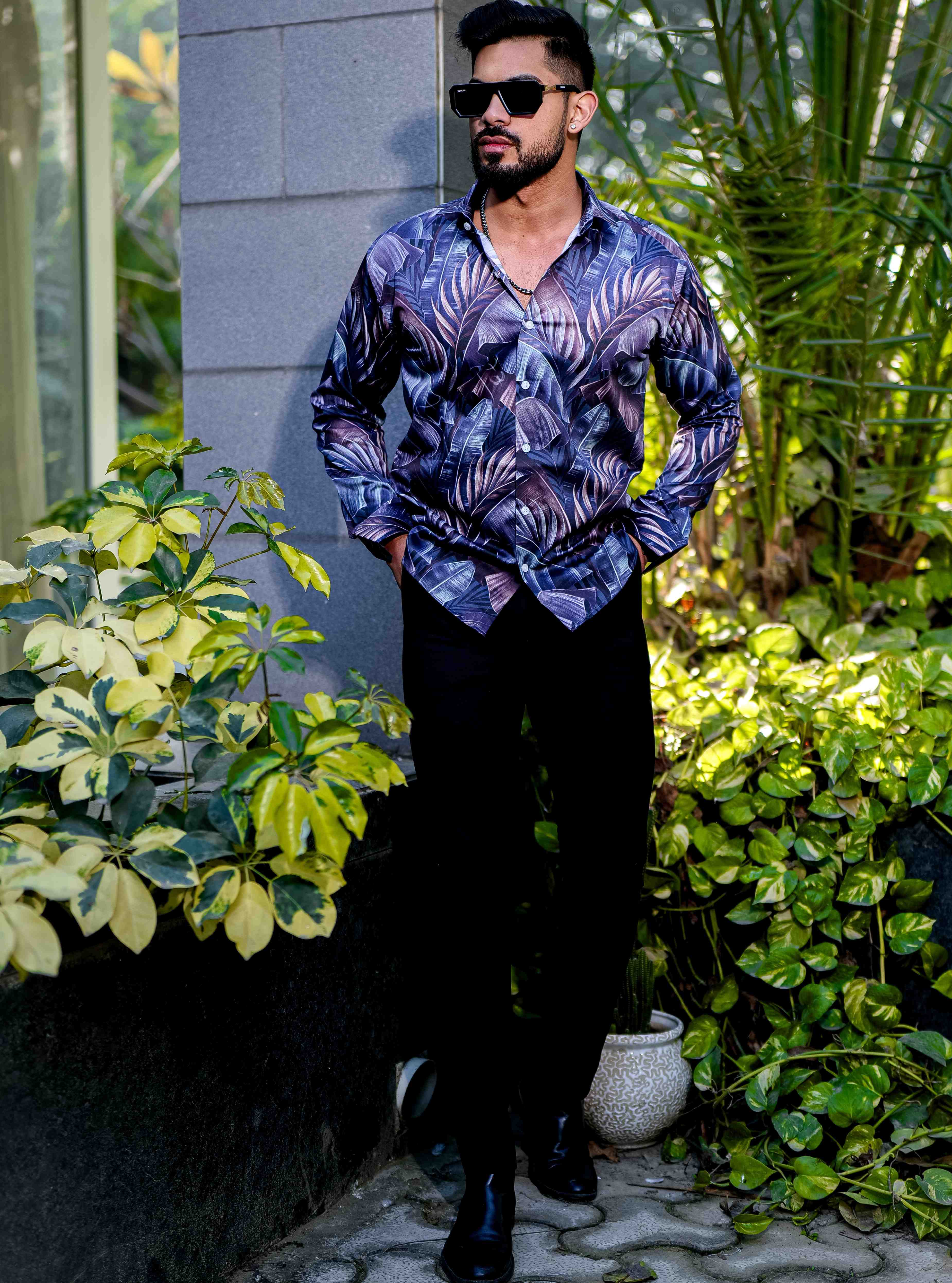 Blue Flower Giza Cotton Print Premium Shirt - Image 2