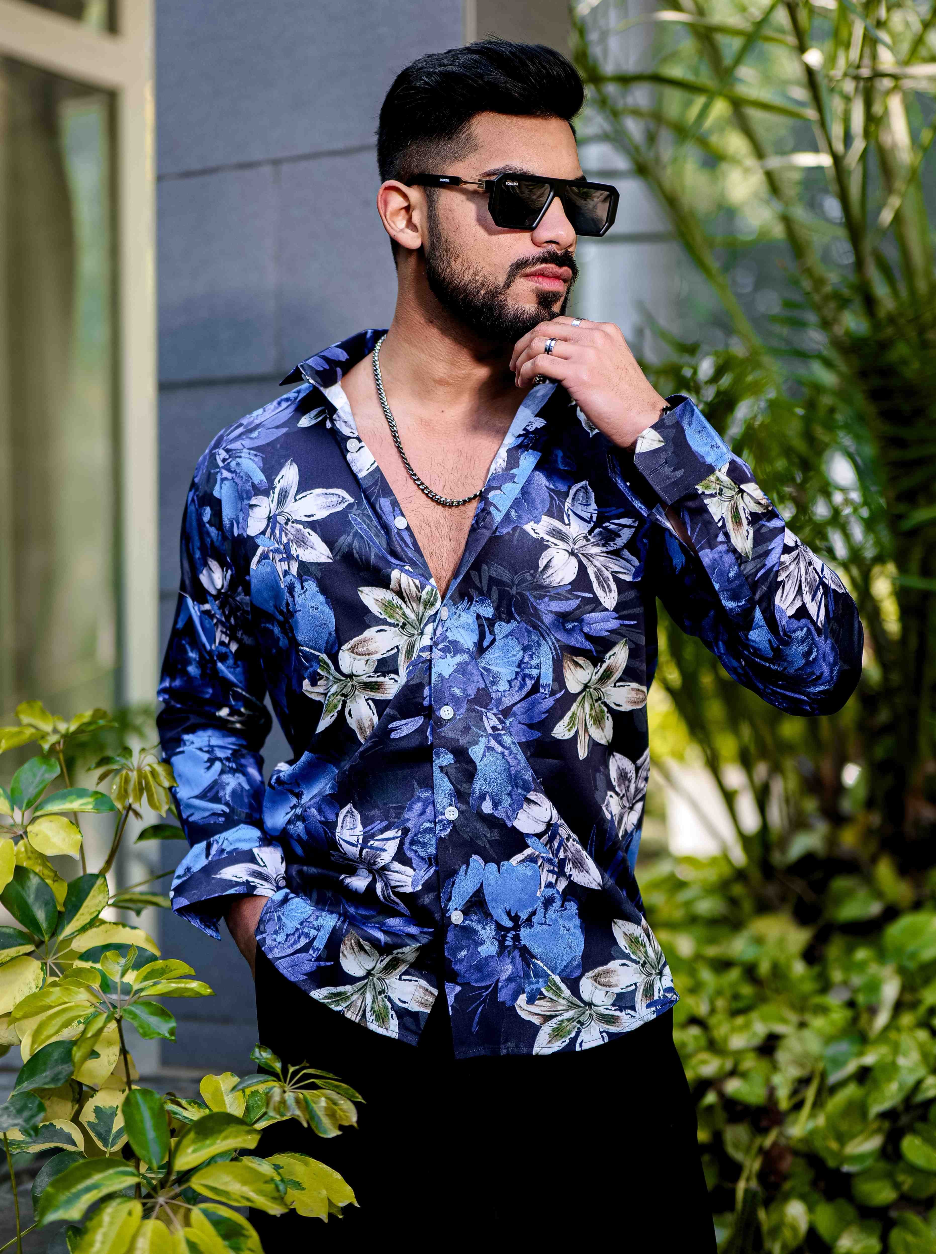 Blue Flower Giza Cotton Print Premium Shirt - Image 8