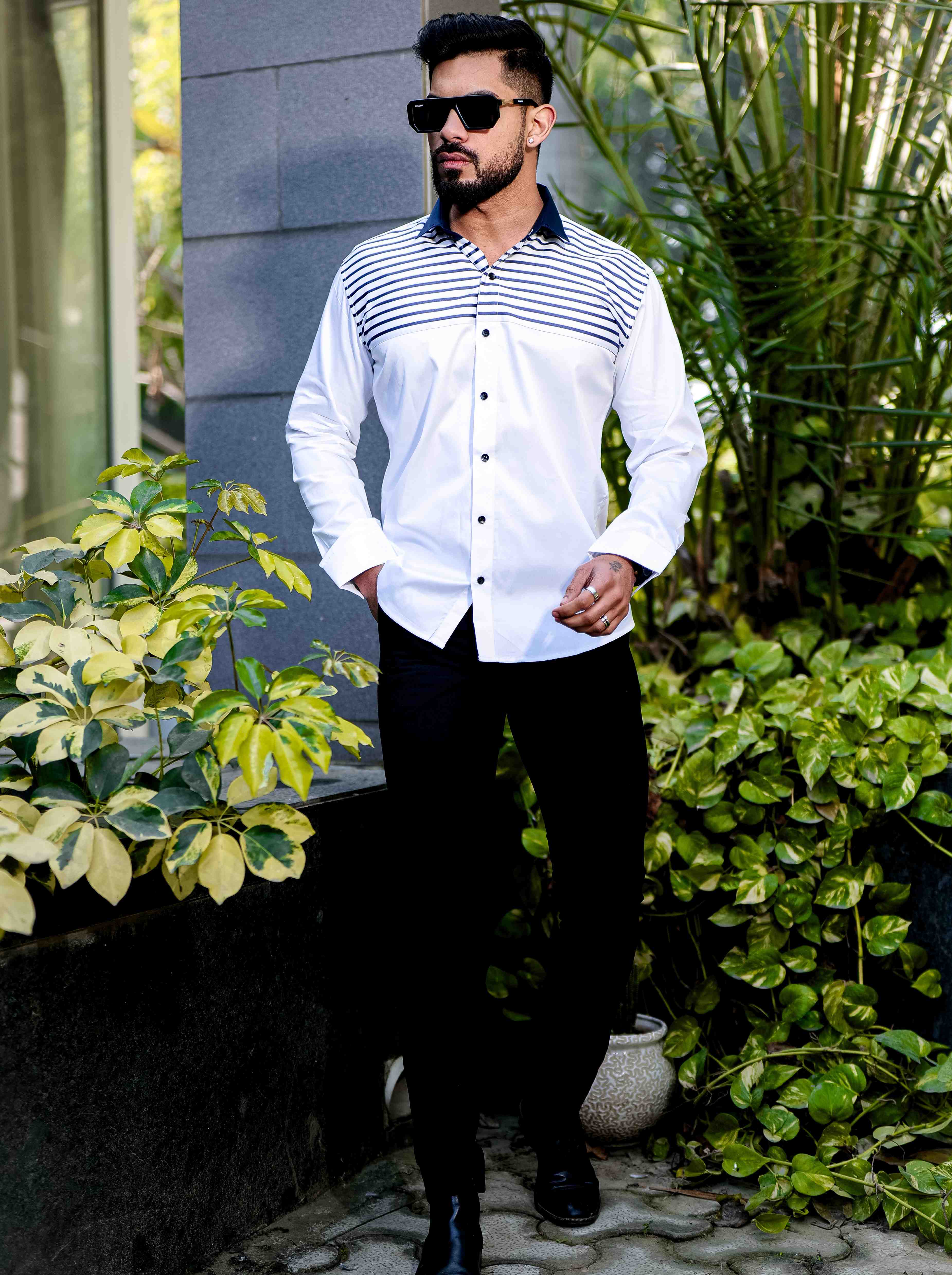 Blue Satin Cotton Cut N Sew Designer Shirt - Image 4
