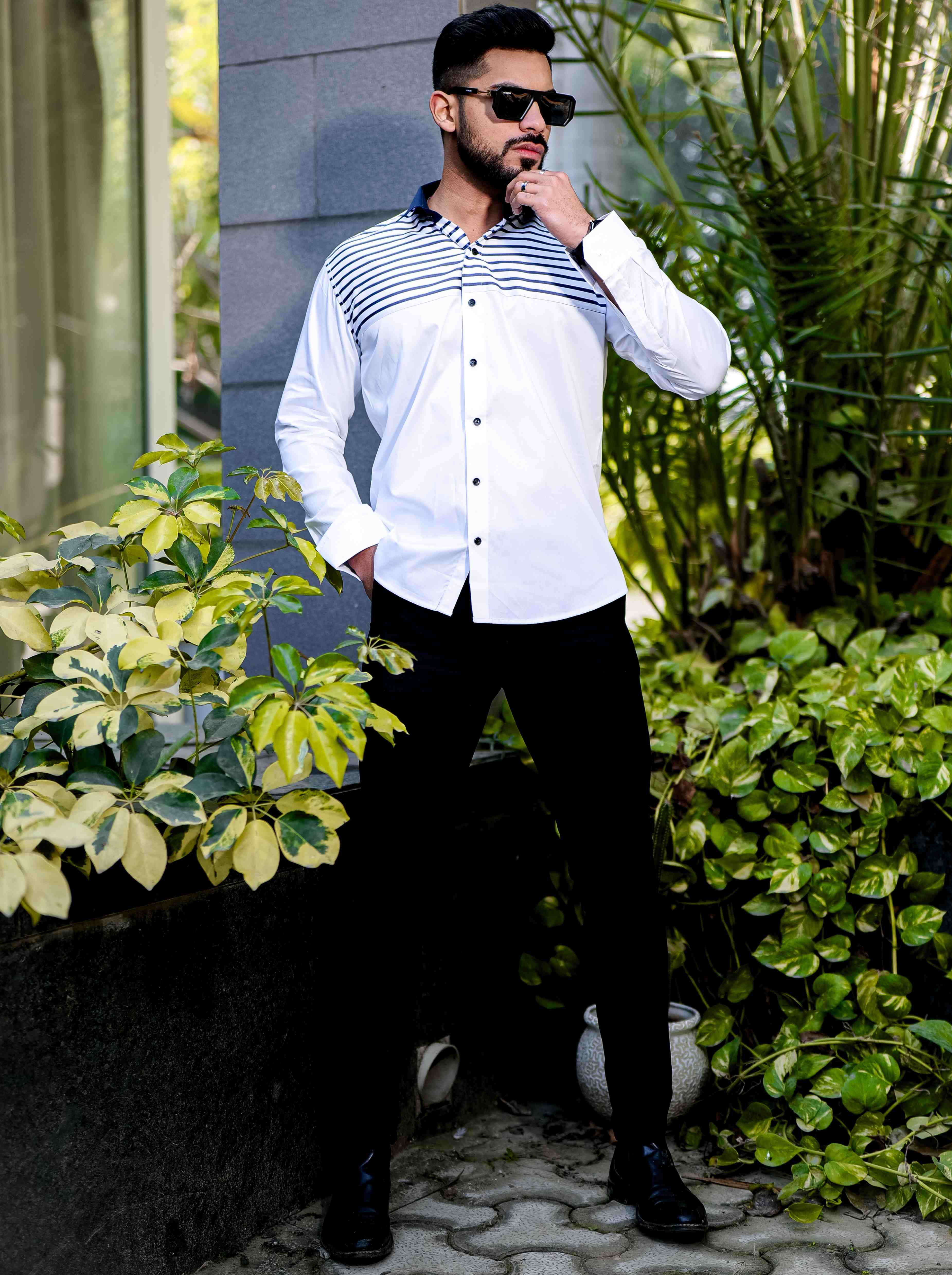 Blue Satin Cotton Cut N Sew Designer Shirt - Image 5