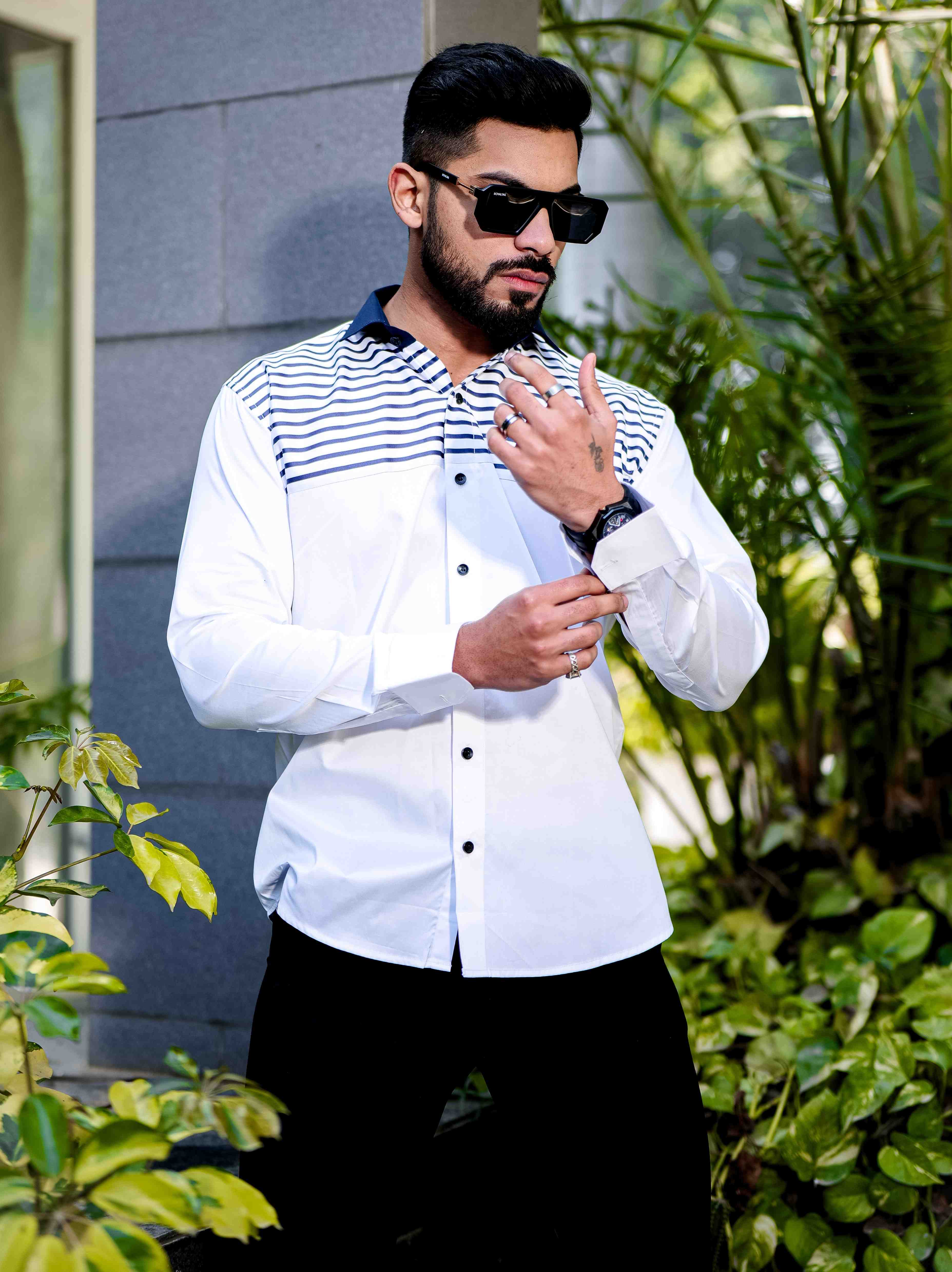Blue Satin Cotton Cut N Sew Designer Shirt - Image 7