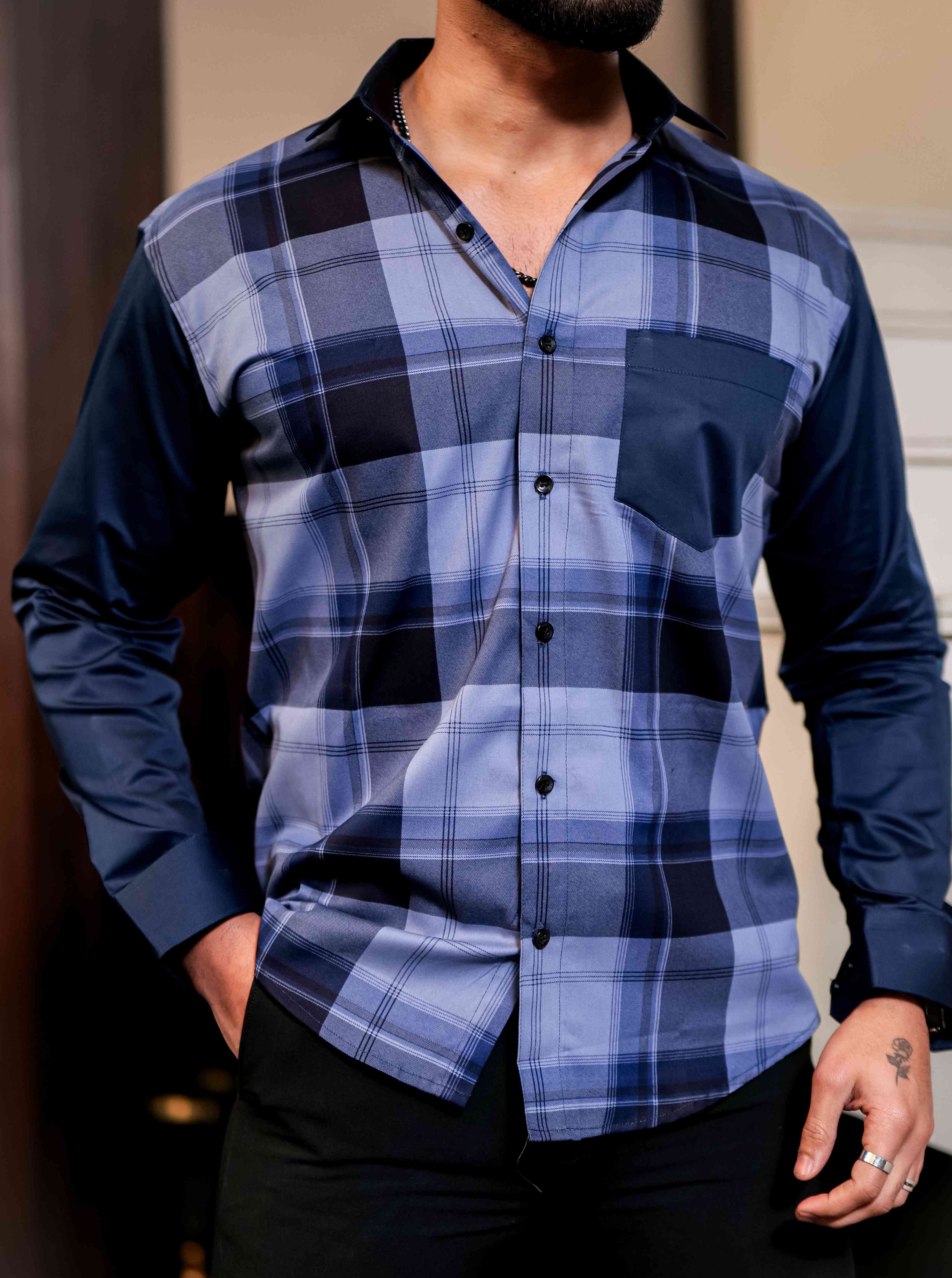 Blue Satin Cotton Cut N Sew Designer Shirt - Image 2