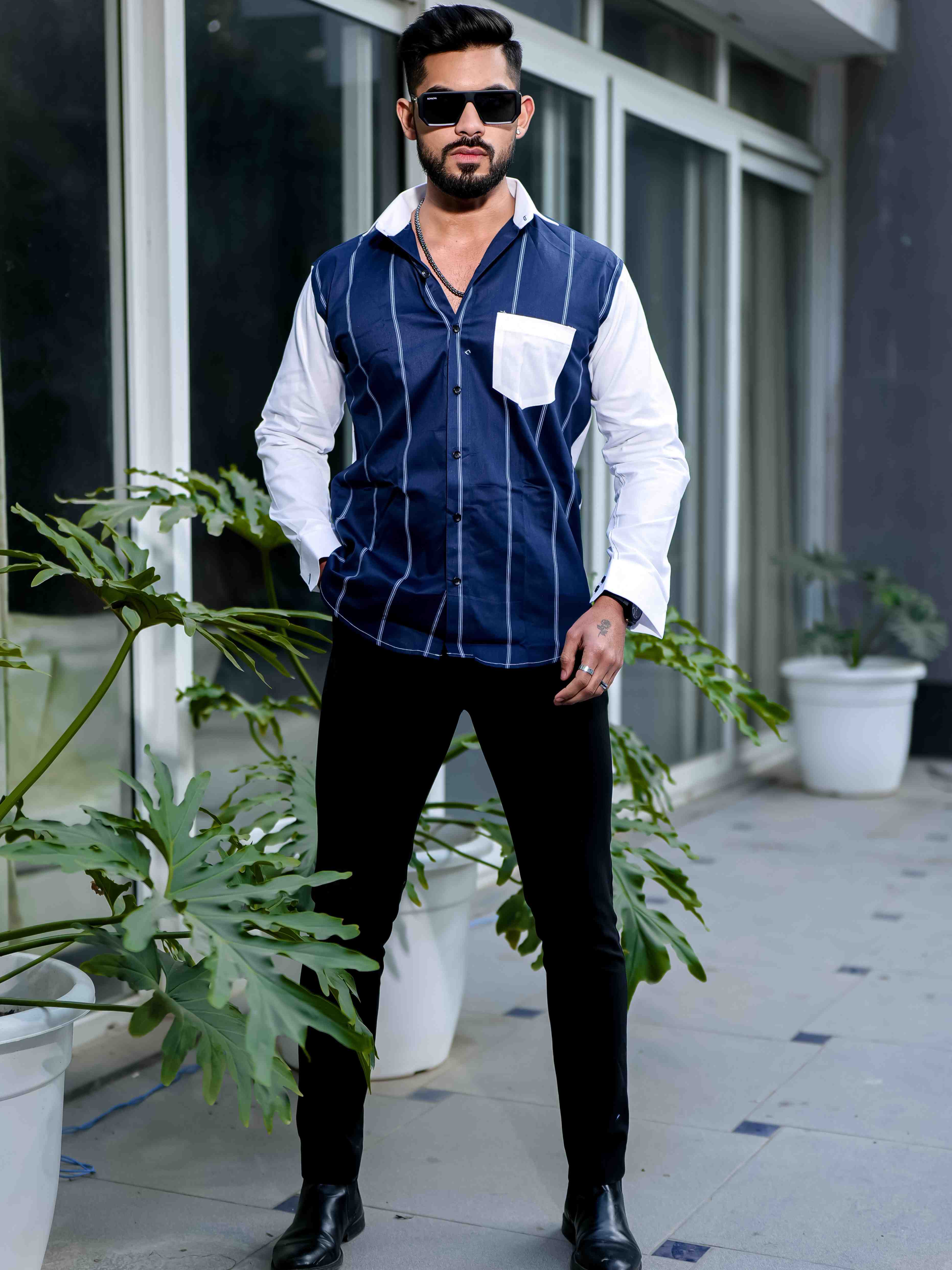 Blue Satin Cotton Cut N Sew Designer Shirt - Image 2