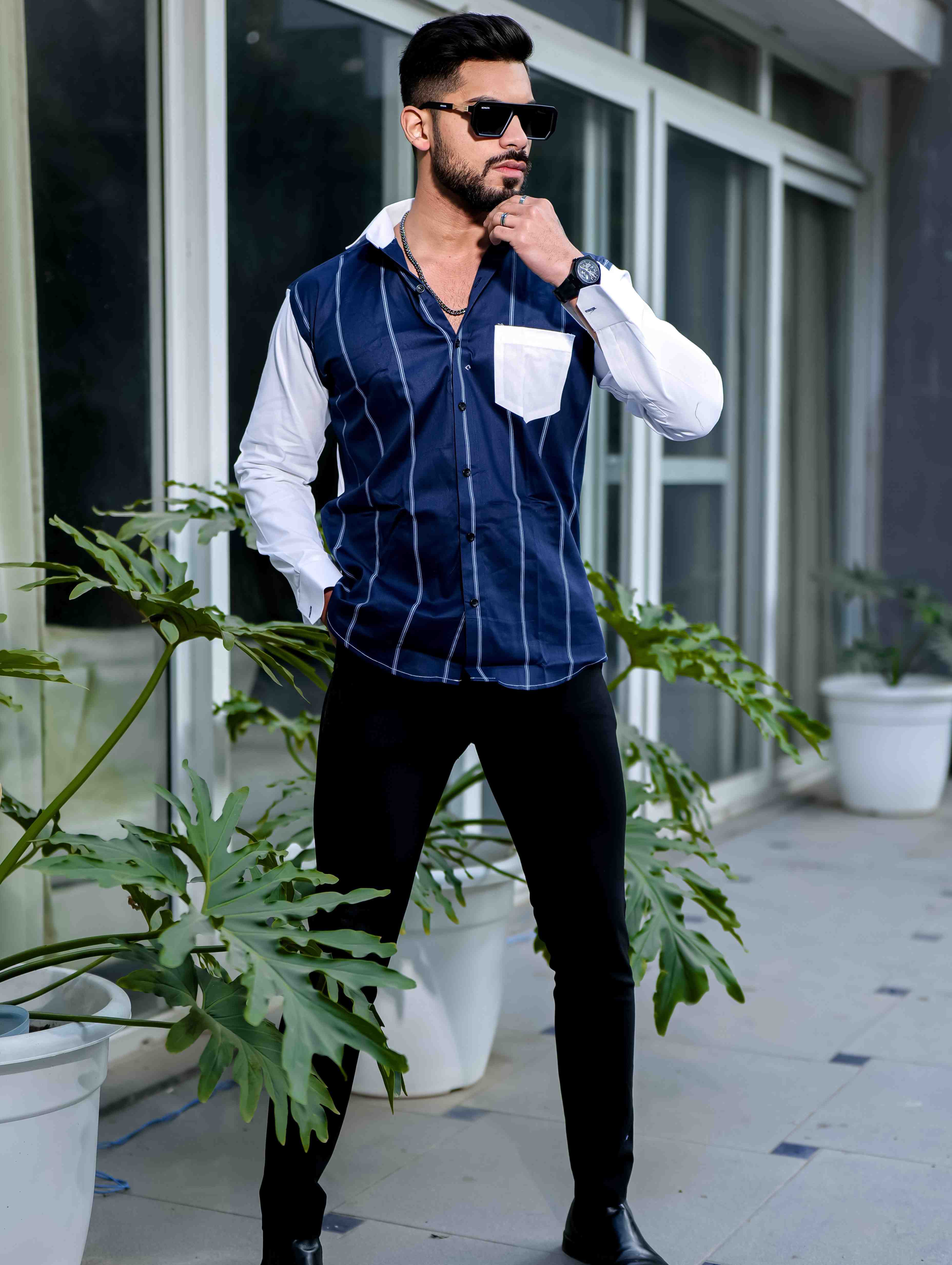 Blue Satin Cotton Cut N Sew Designer Shirt - Image 5
