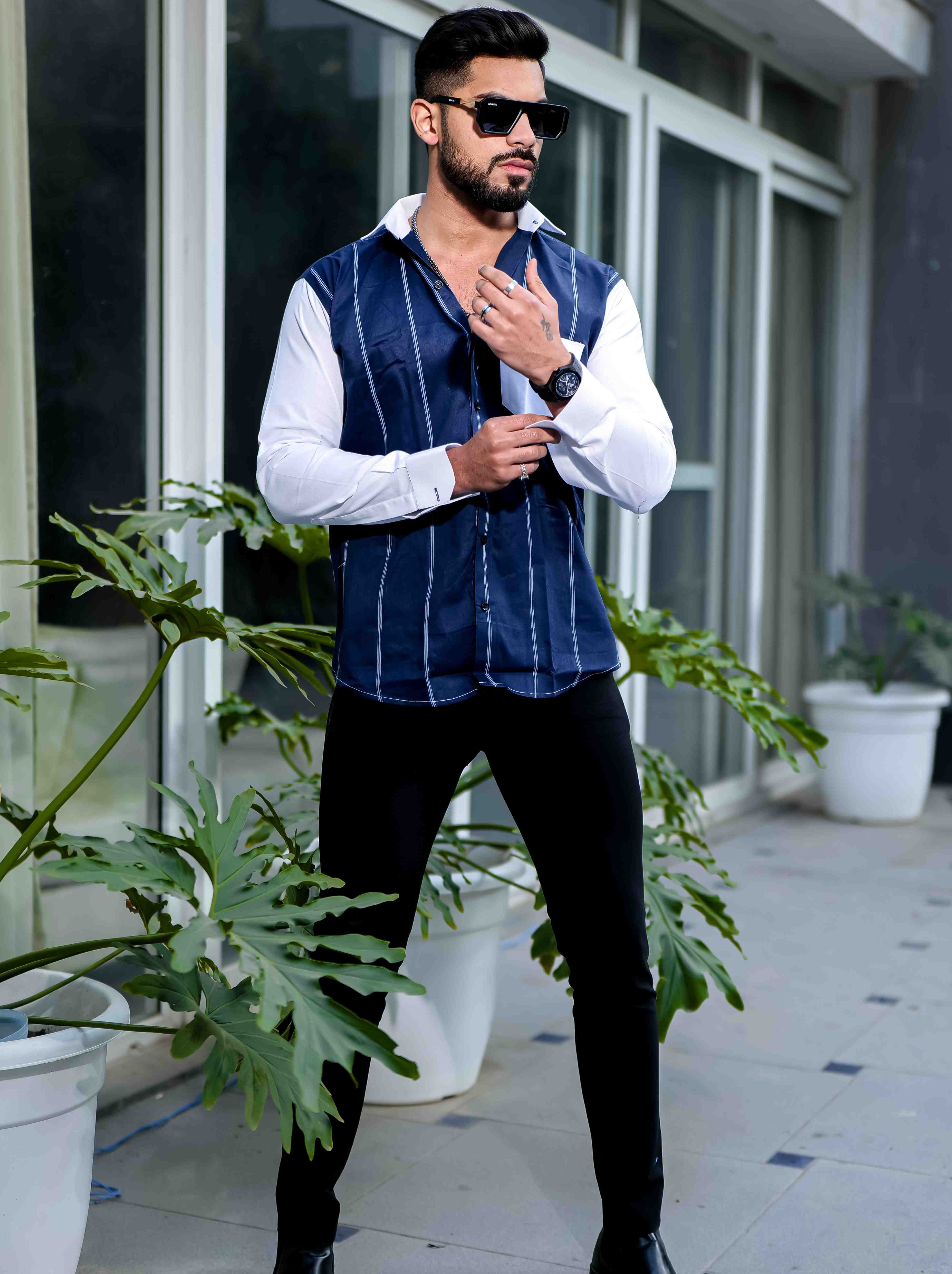 Blue Satin Cotton Cut N Sew Designer Shirt - Image 6