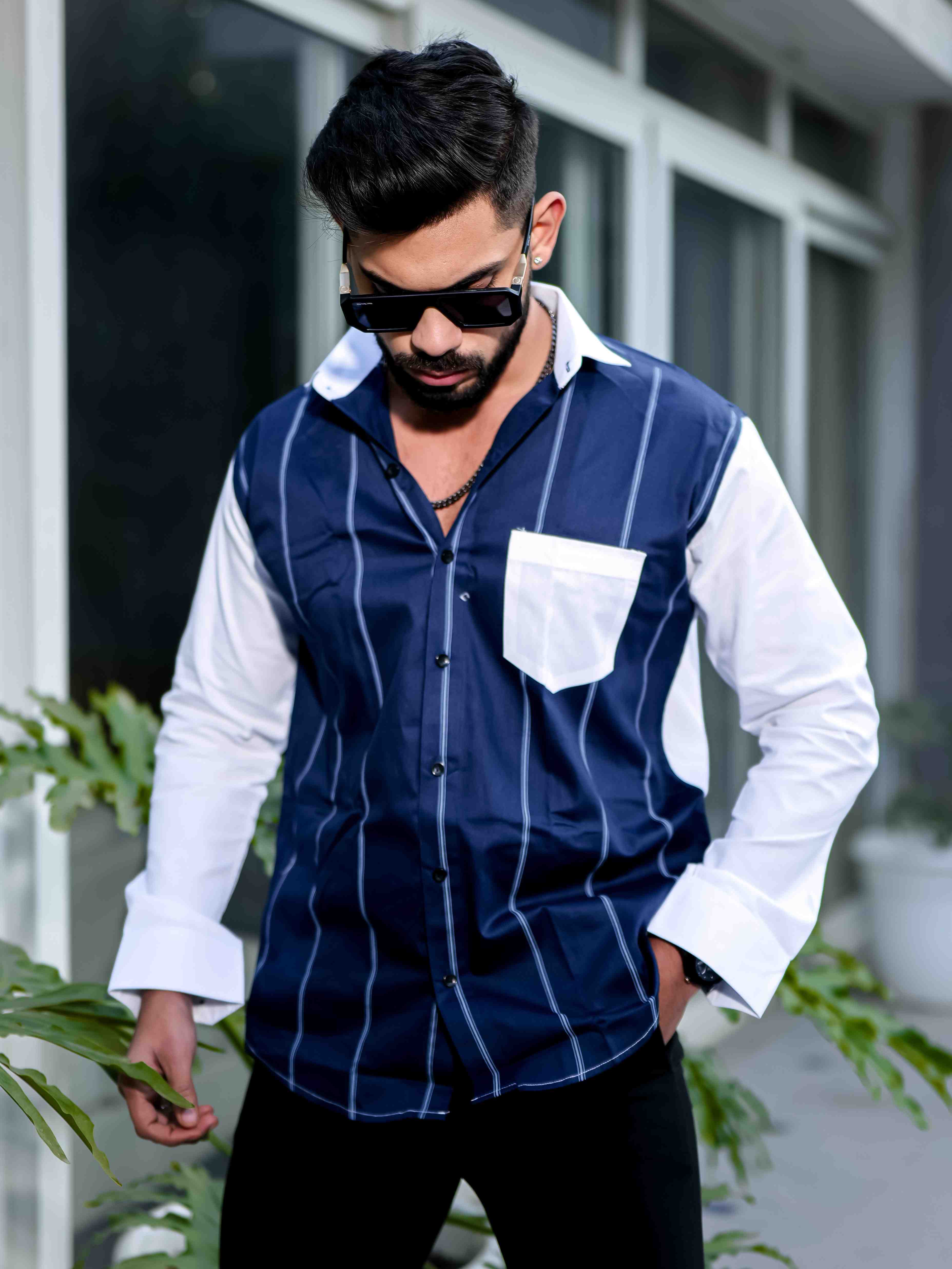 Blue Satin Cotton Cut N Sew Designer Shirt - Image 8