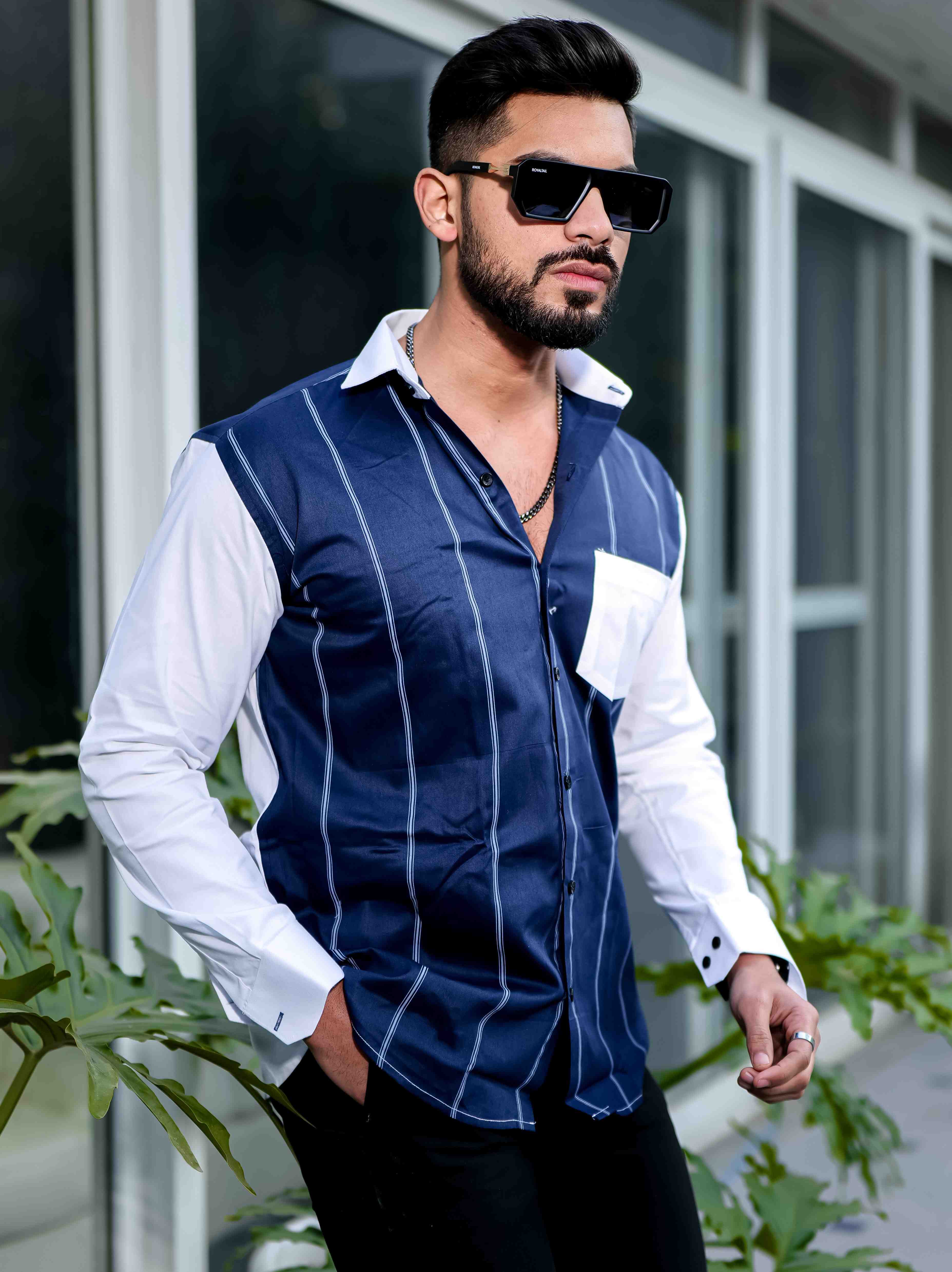 Blue Satin Cotton Cut N Sew Designer Shirt - Image 9