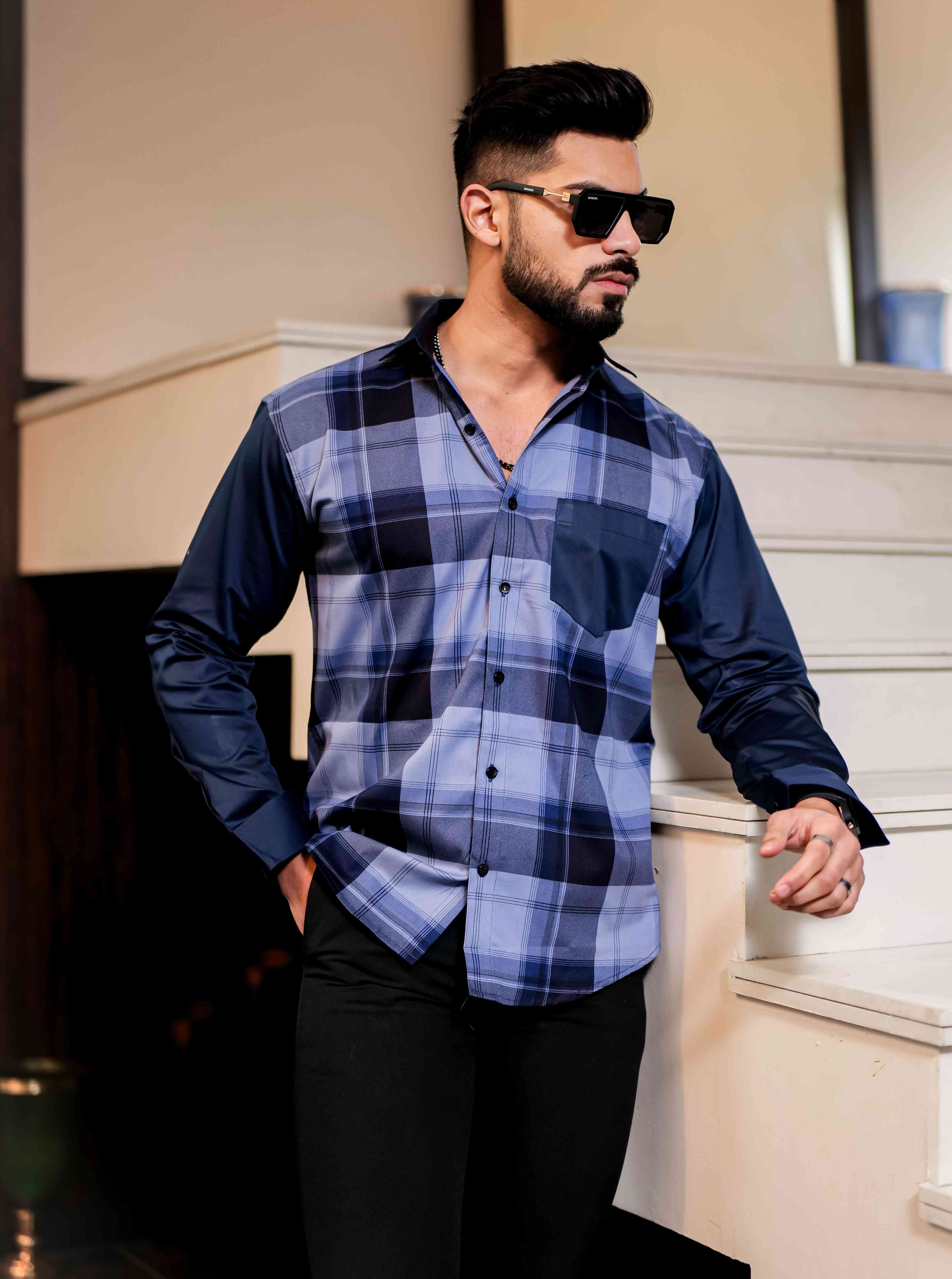 Blue Satin Cotton Cut N Sew Designer Shirt - Image 6