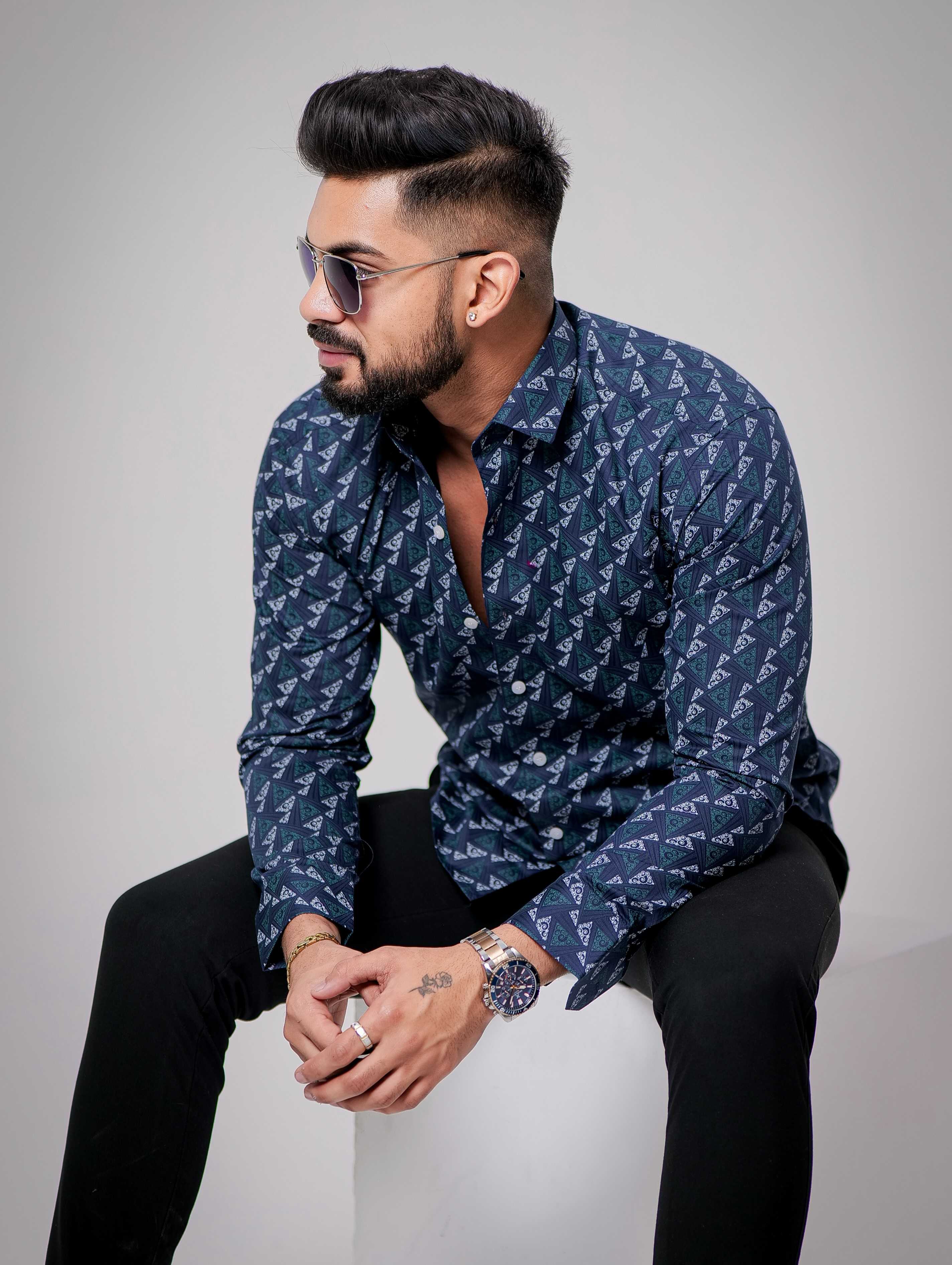 Blue Satin Print Premium Shirt - Image 4