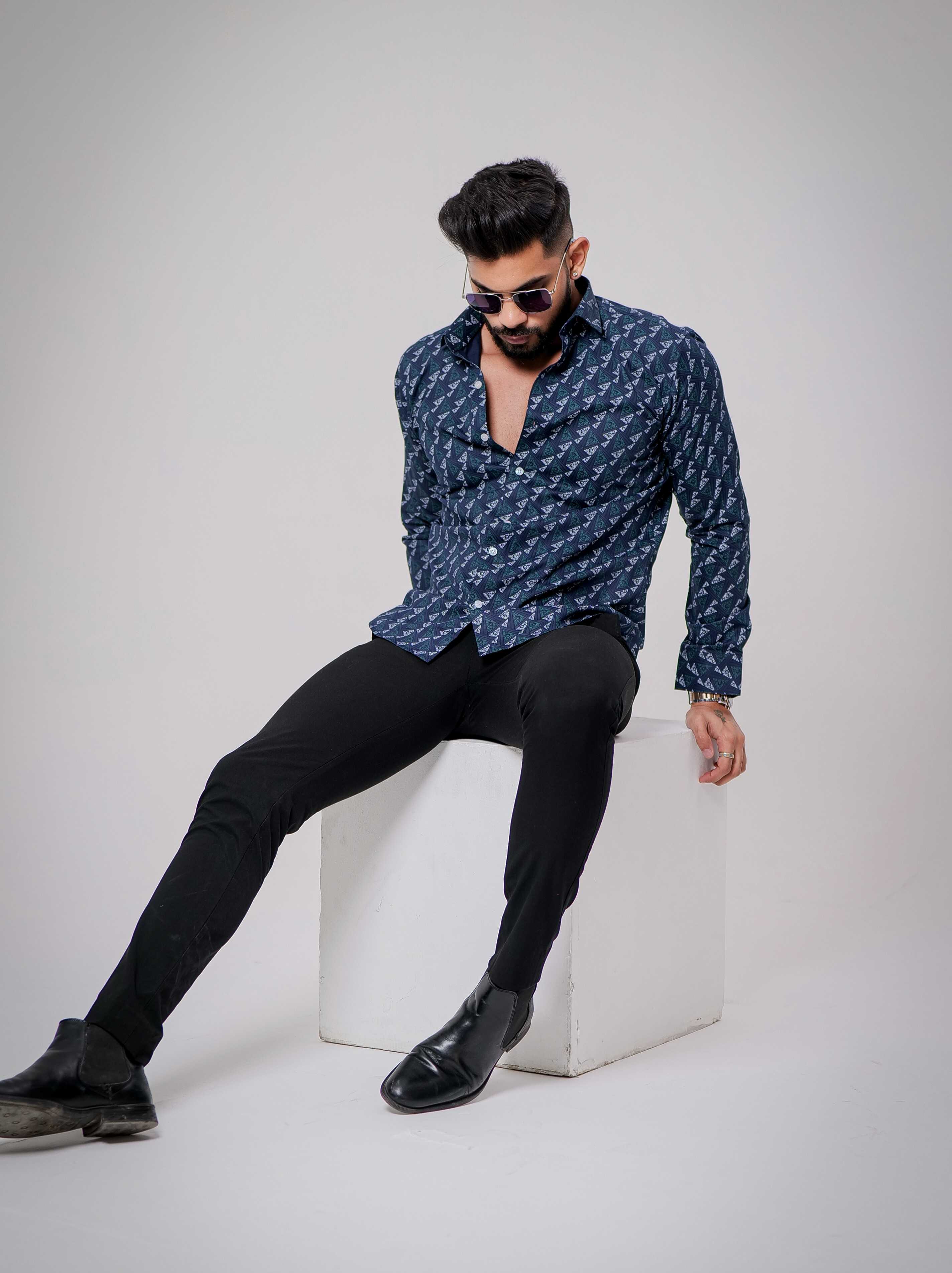 Blue Satin Print Premium Shirt - Image 6