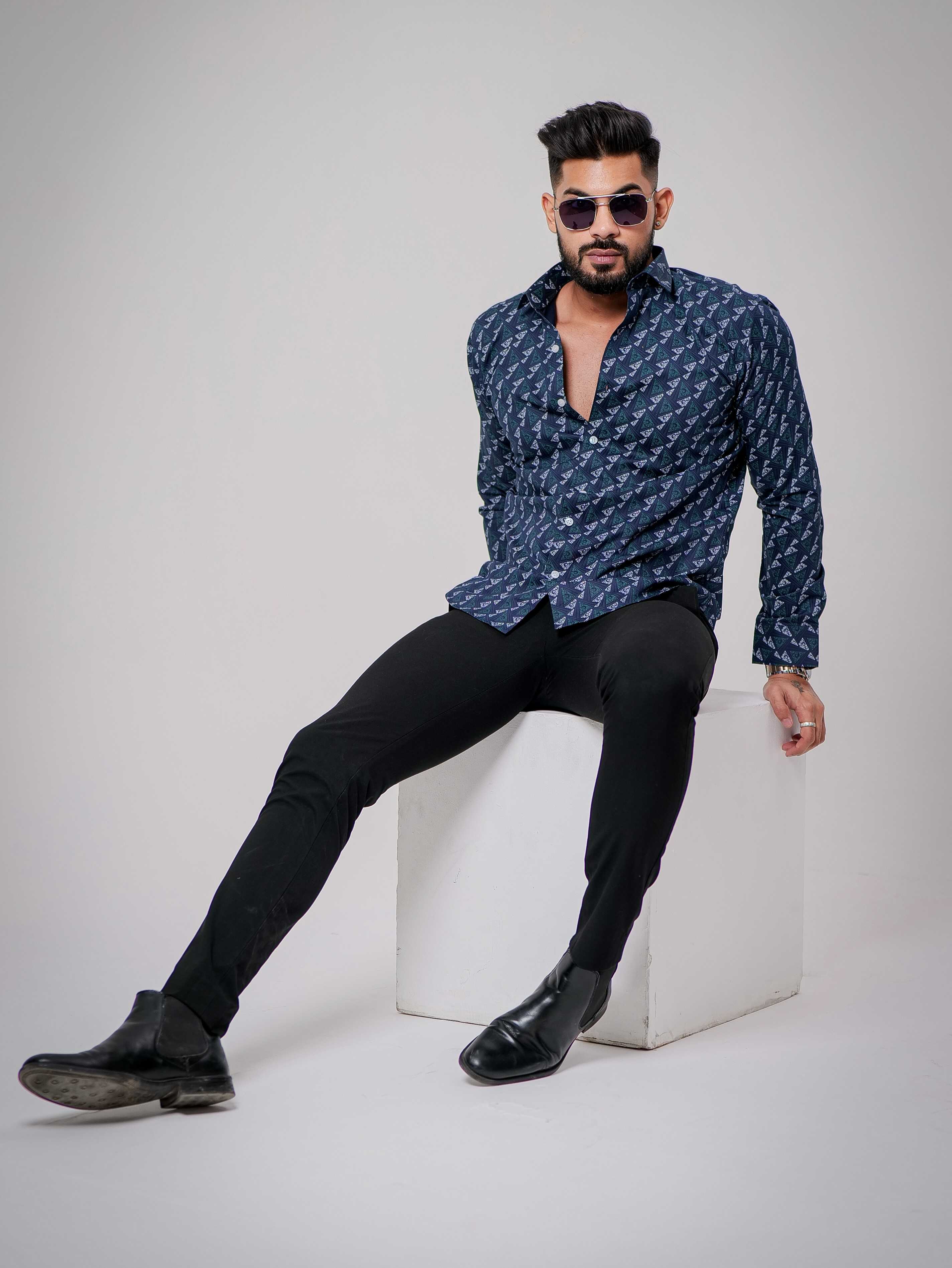 Blue Satin Print Premium Shirt - Image 7